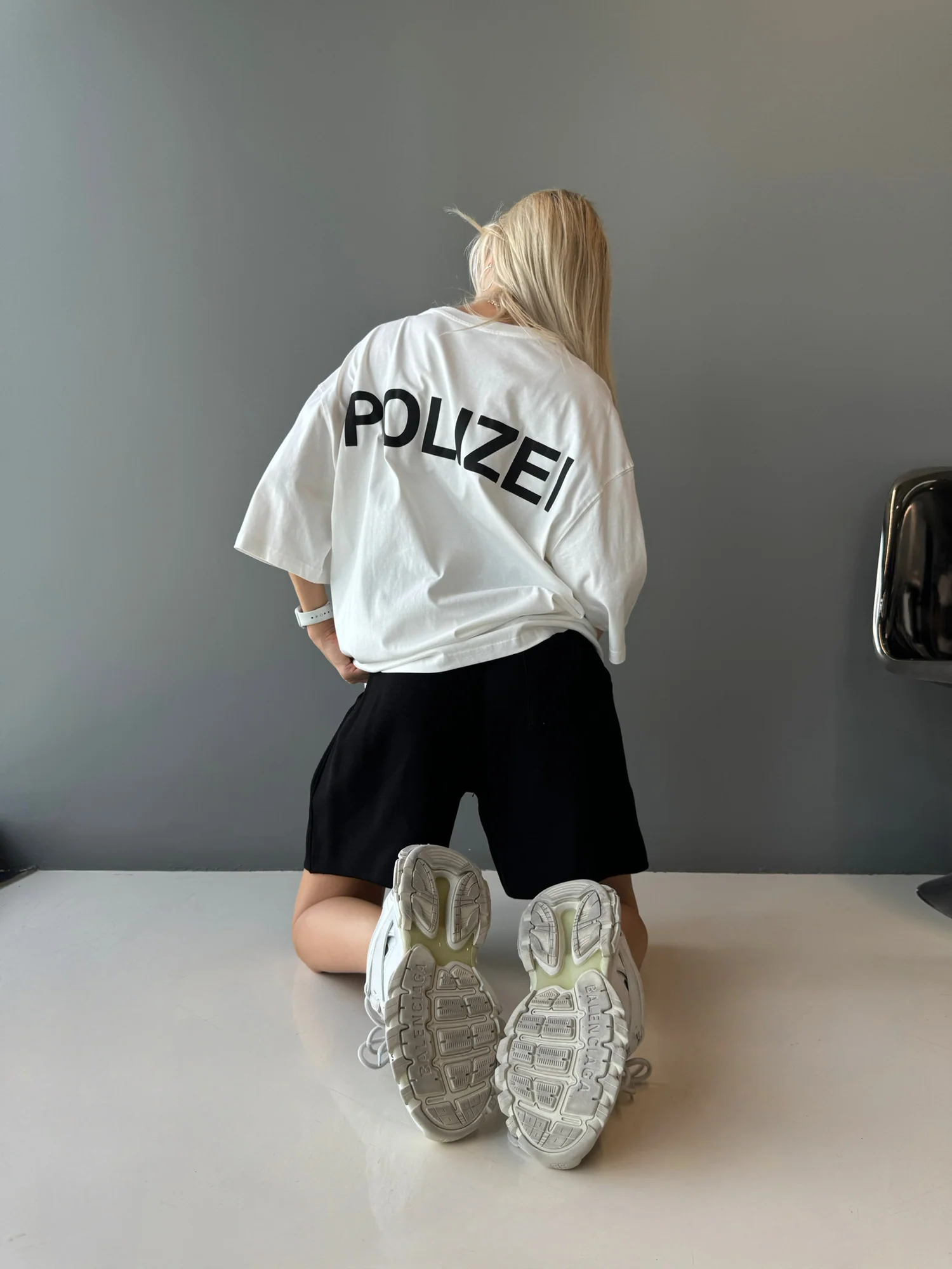 Oversize Polizei T-shirt - Ecru - Image 2