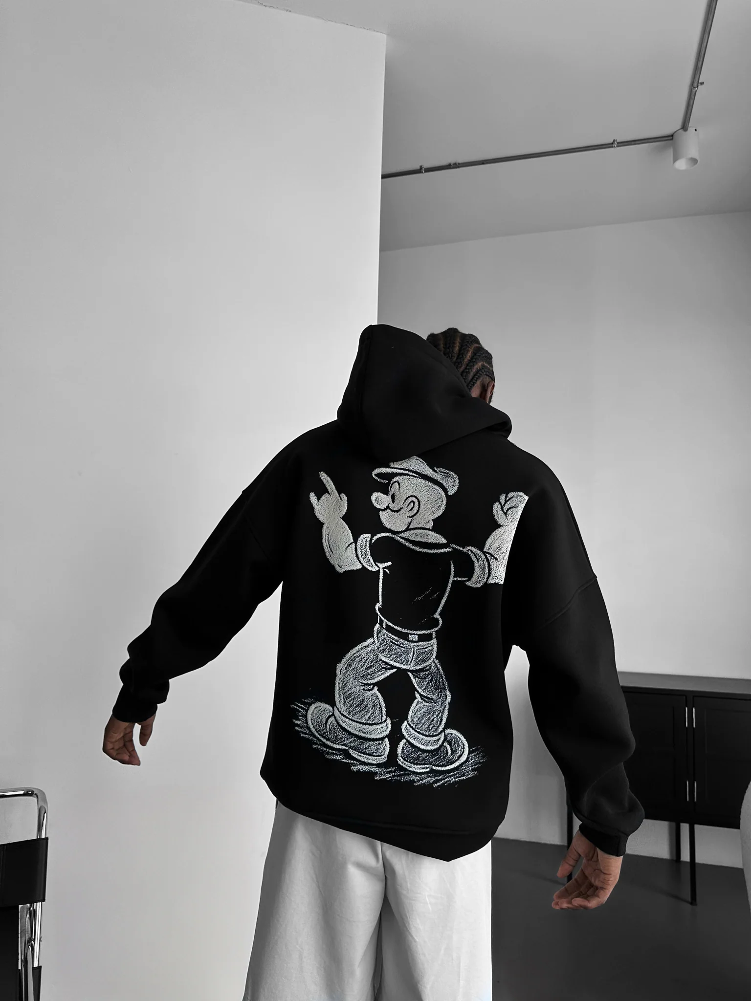Oversize Popeye Hoodie - Black - Image 2