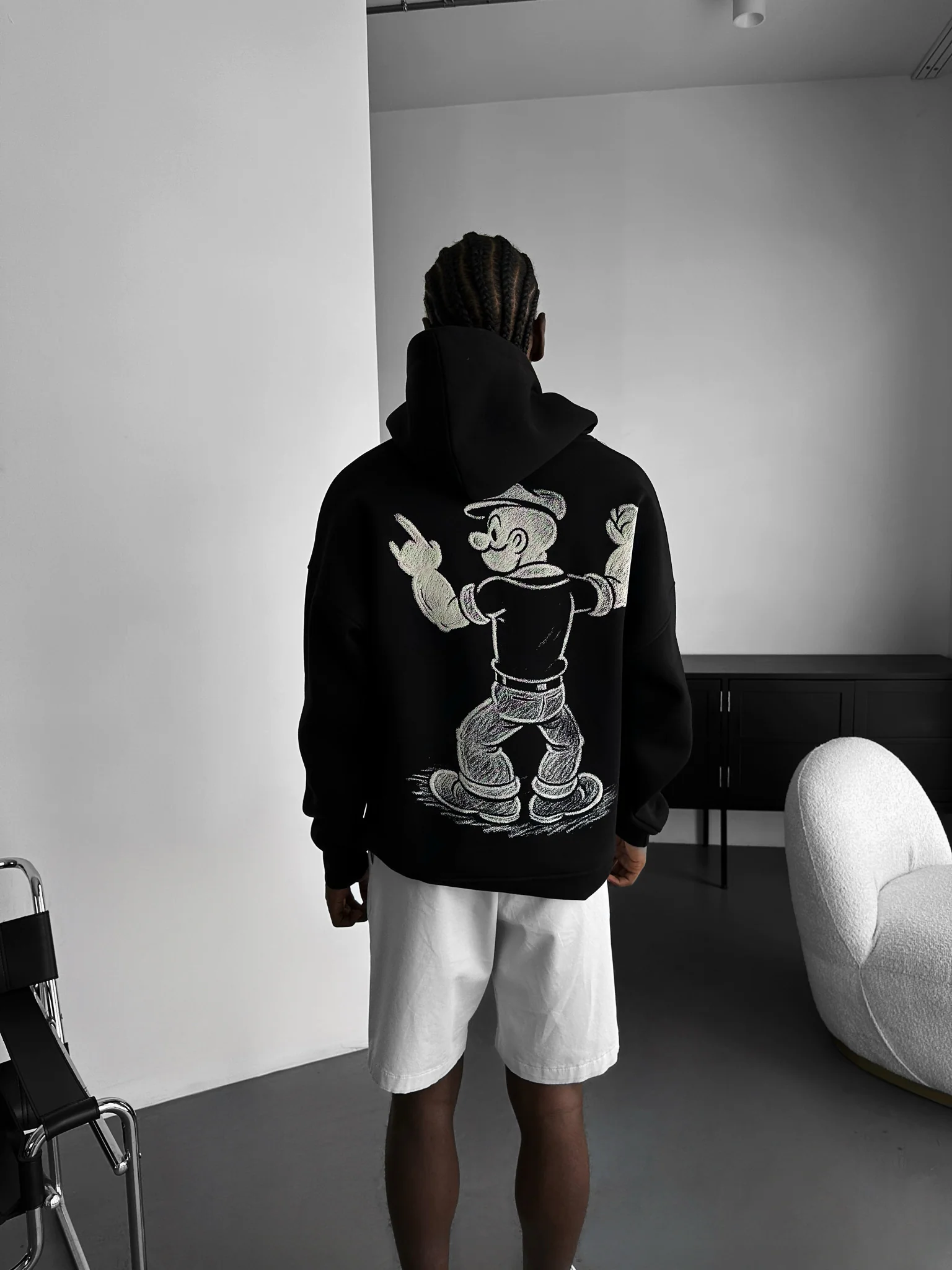 Oversize Popeye Hoodie - Black - Image 4