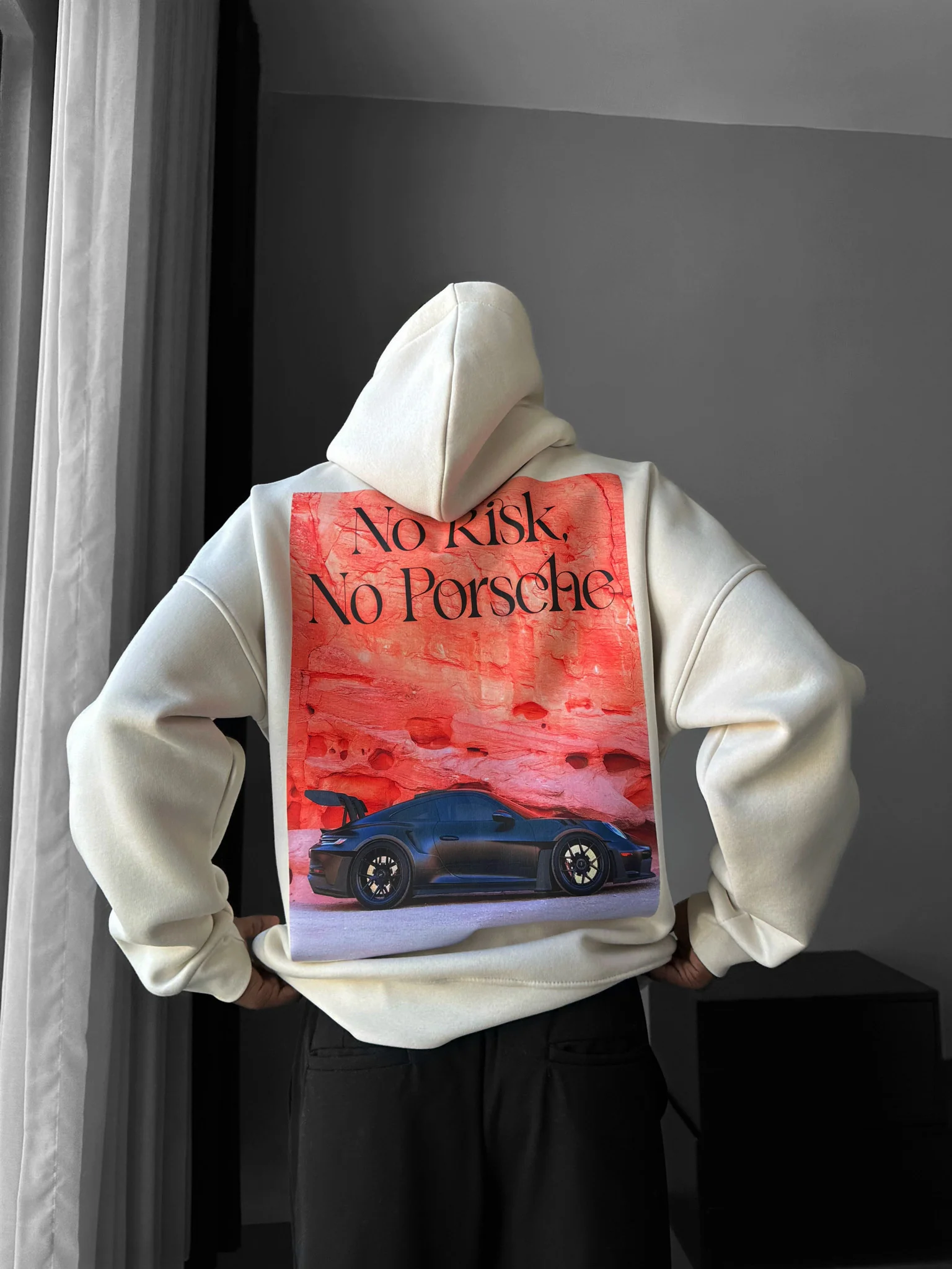 Oversize Porsche Hoodie - Beige - Image 2
