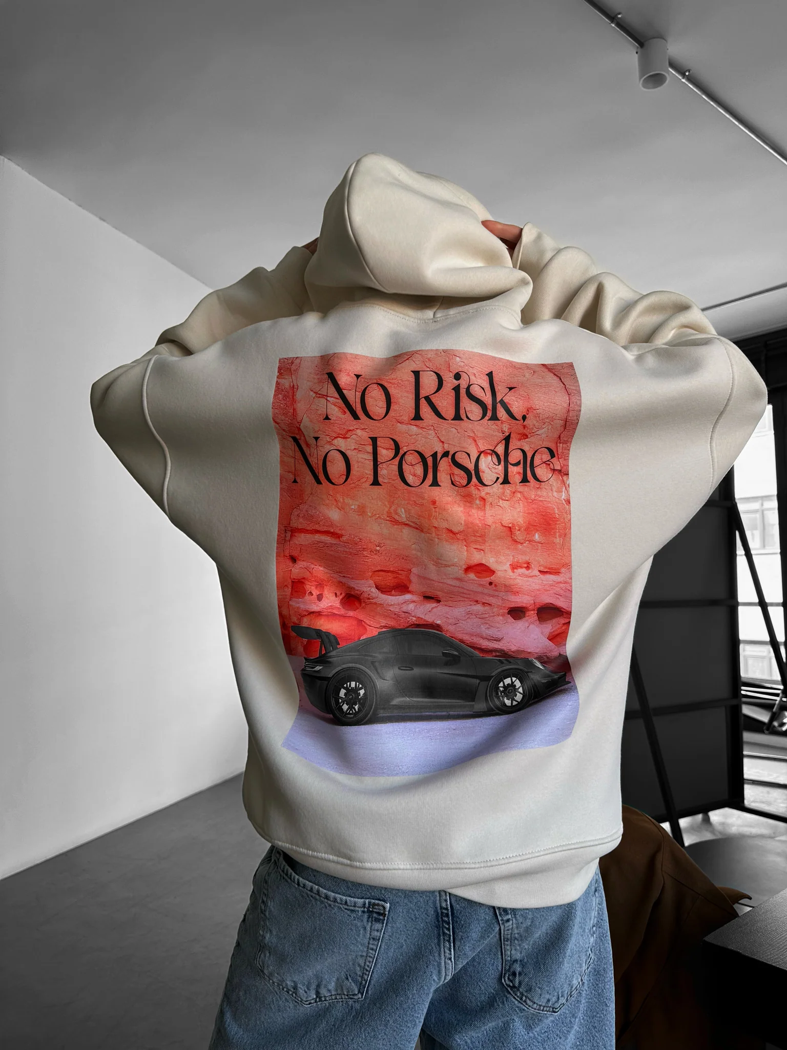 Oversize Porsche Hoodie - Beige - Image 8