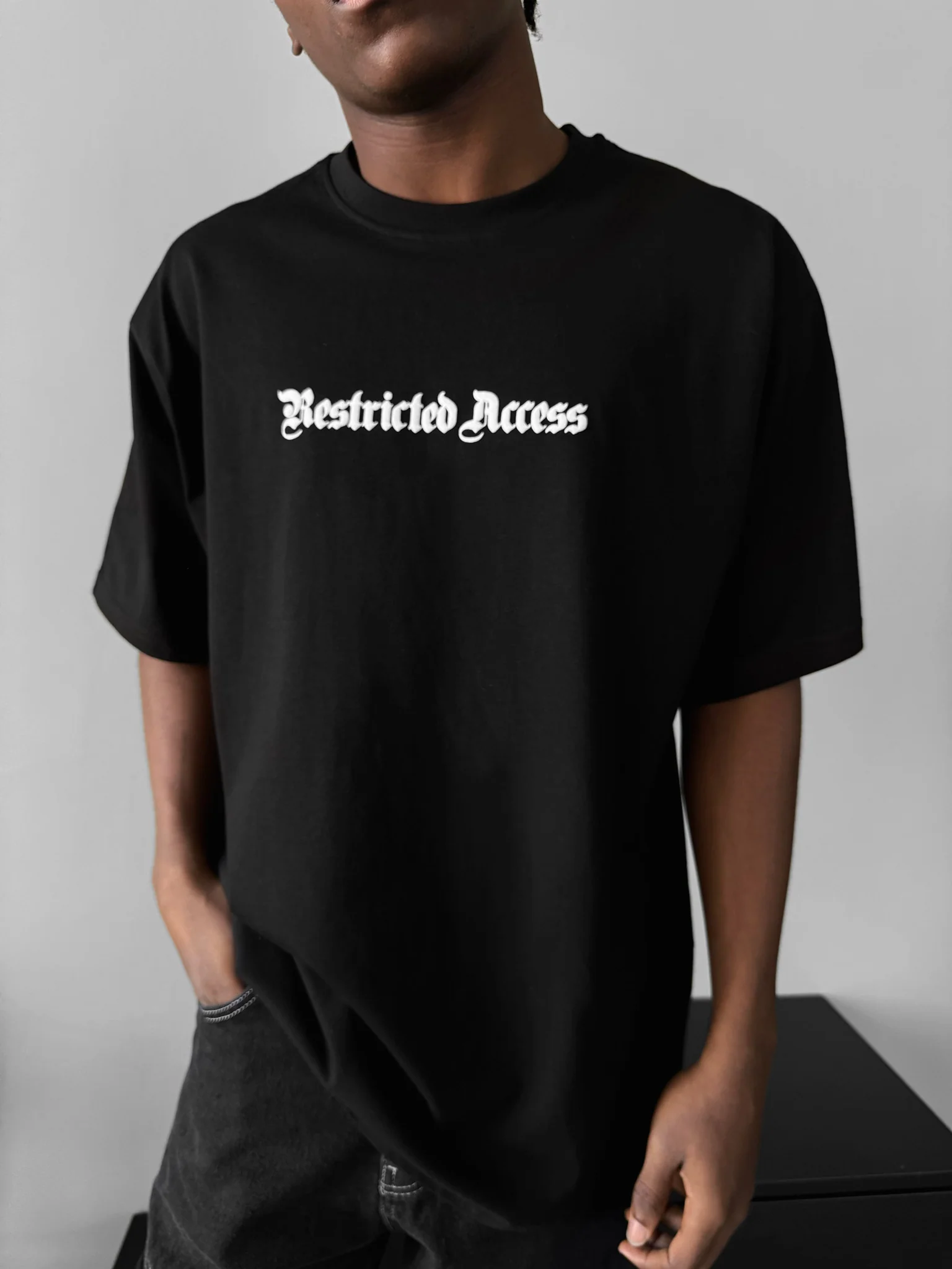 Oversize 'Restricted Access' T-Shirt - Black - Image 2
