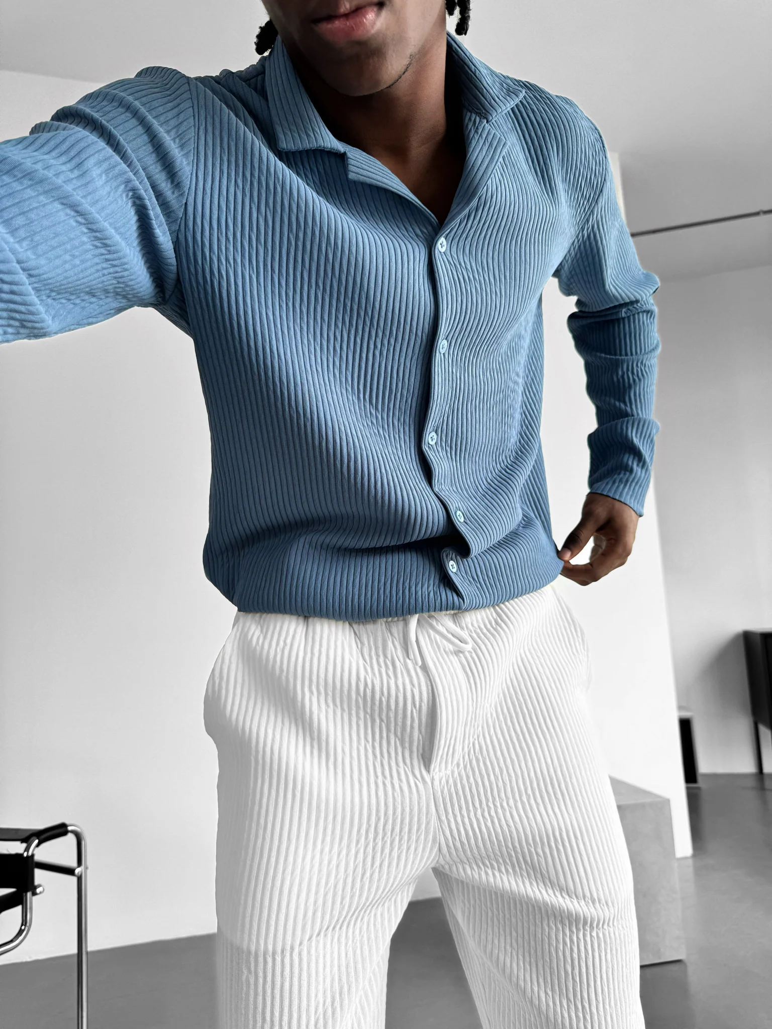 Oversize Ribbed Long Arm Shirt - Coronet Blue - Image 2