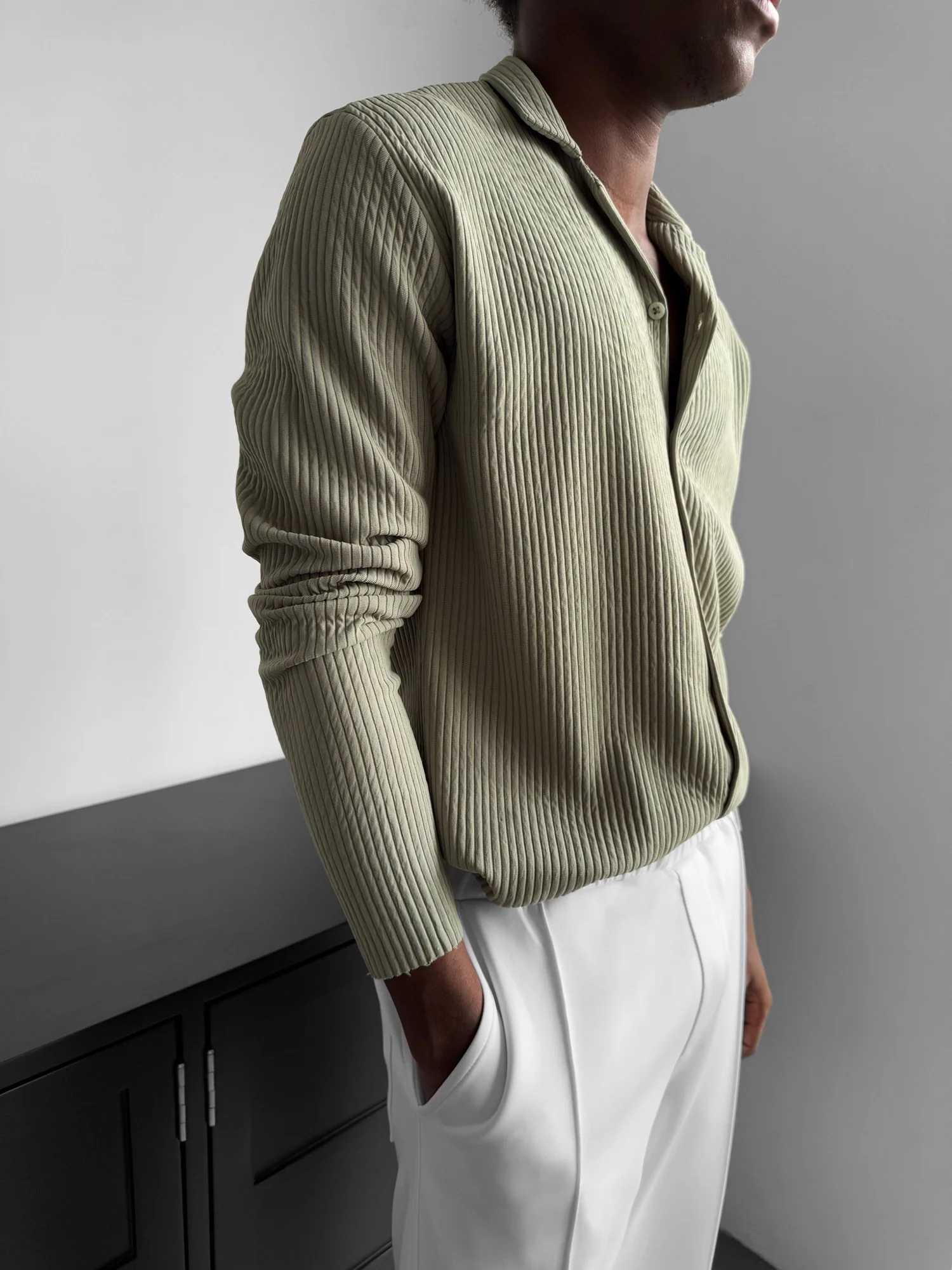 Oversize Ribbed Long Arm Shirt - Green - Image 3