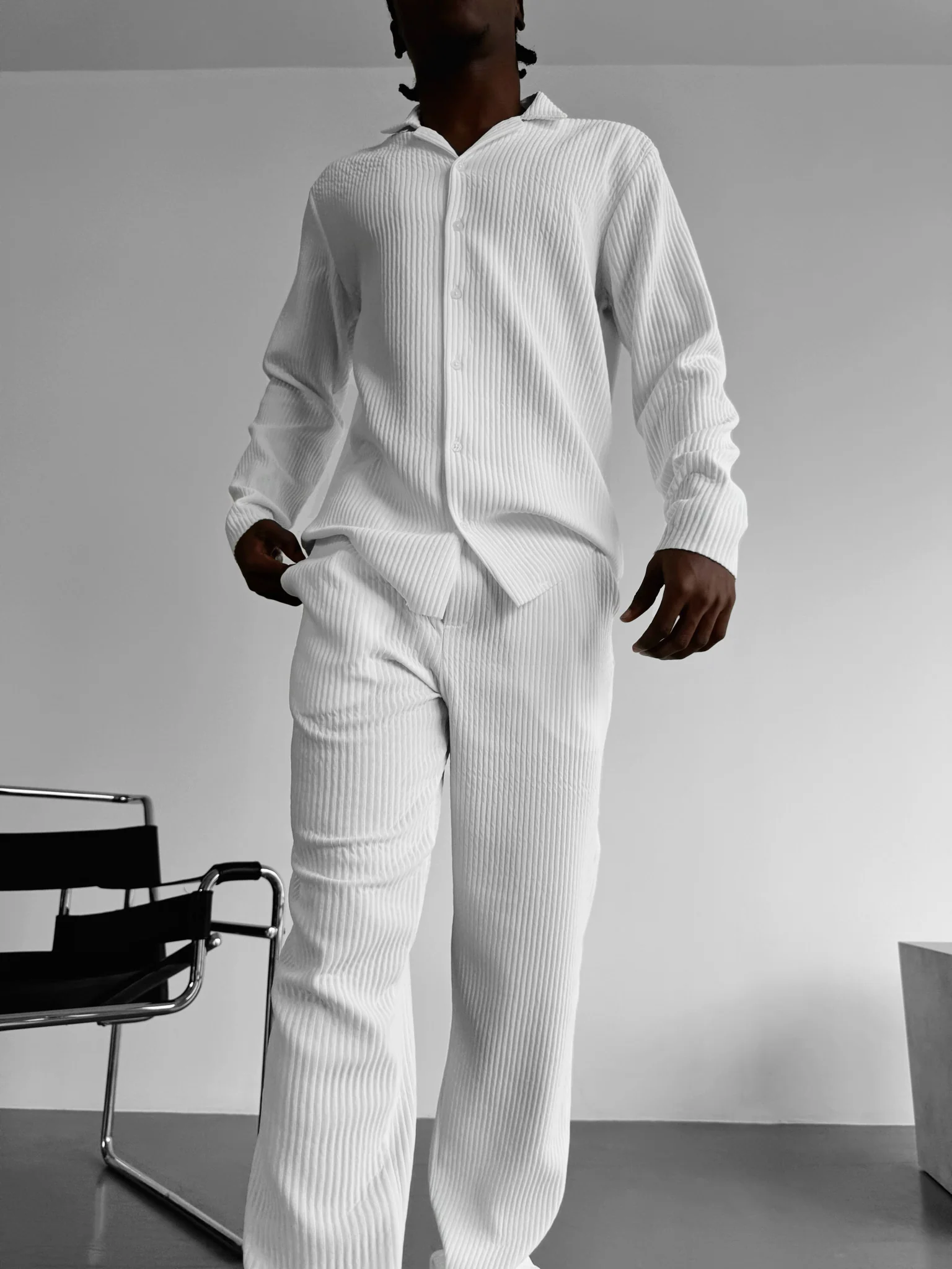 Oversize Ribbed Long Arm Shirt - White - Image 2