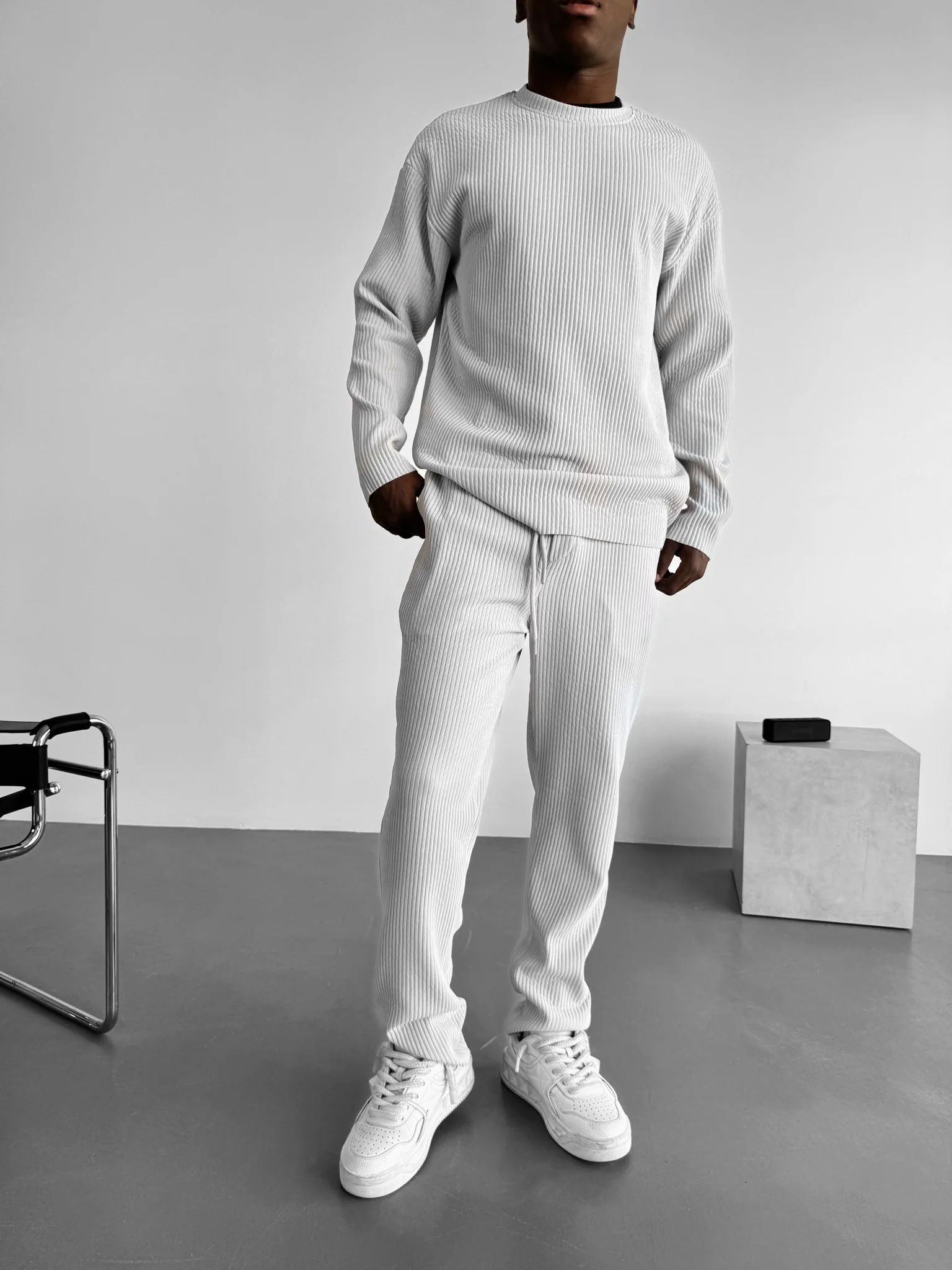 Oversize Ribbed Long Arm T-shirt - Grey - Image 2