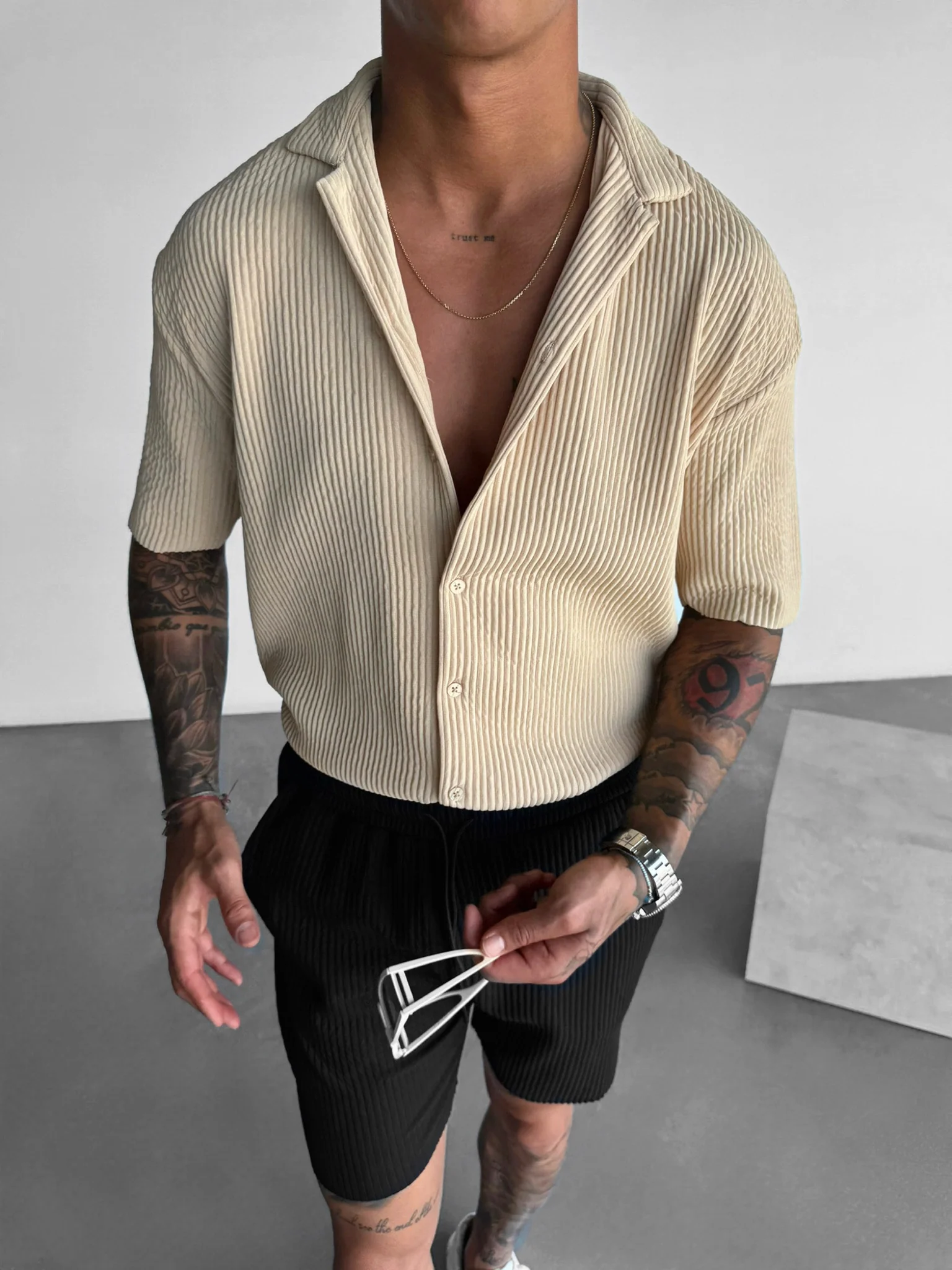 Oversize Ribbed Shirt - Almond Buff - Image 2