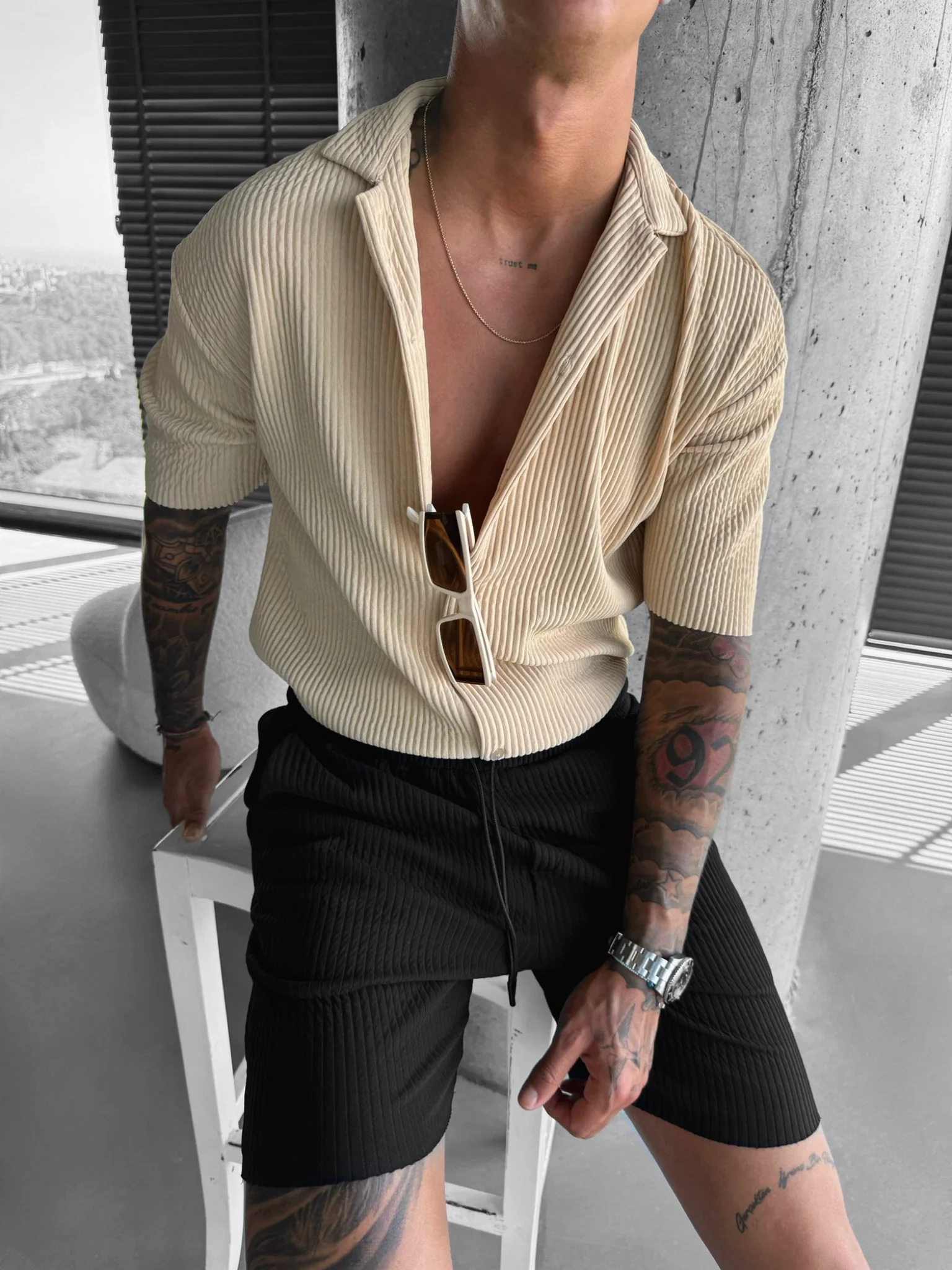 Oversize Ribbed Shirt - Almond Buff - Image 3