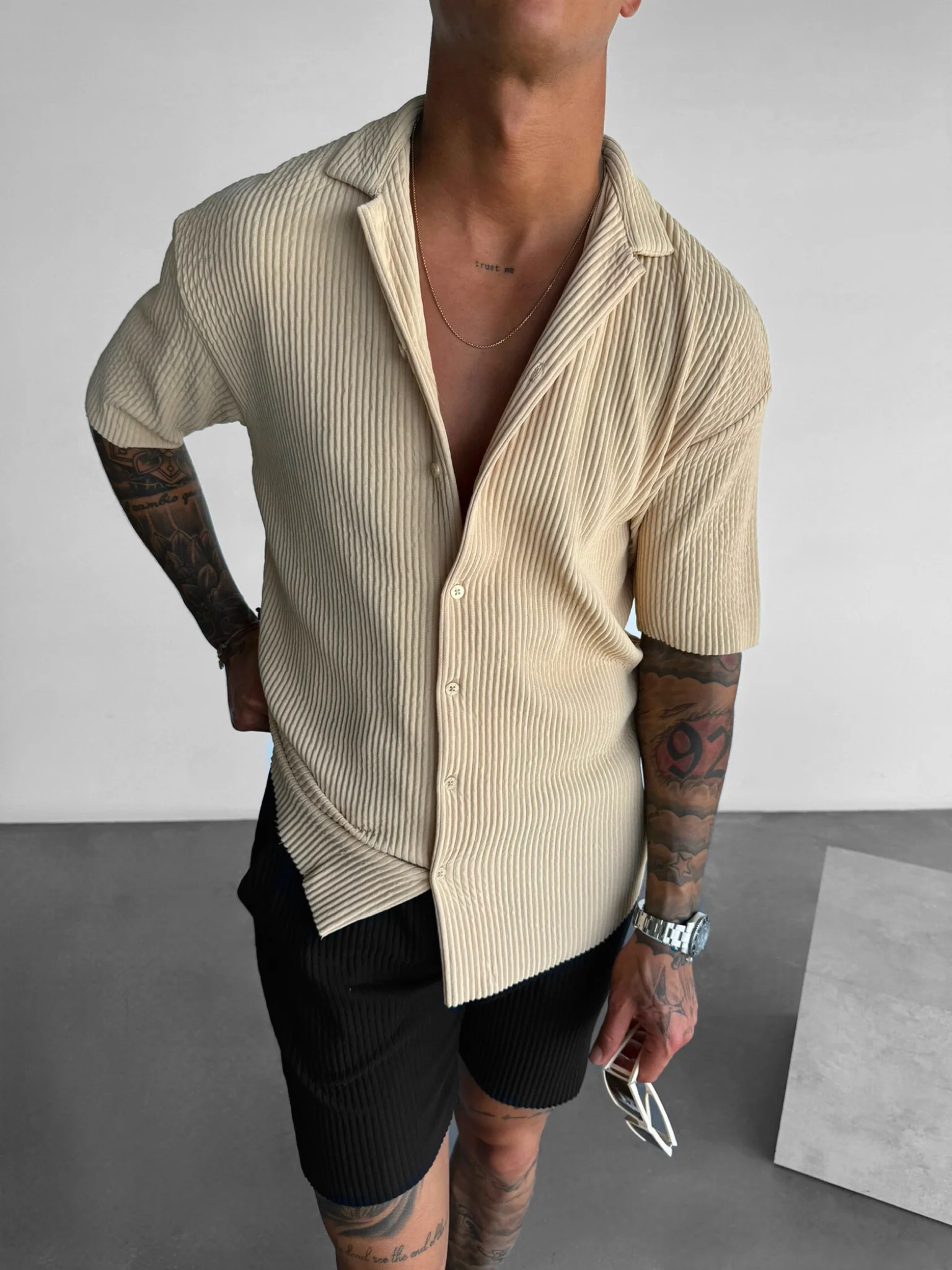 Oversize Ribbed Shirt - Almond Buff - Image 4