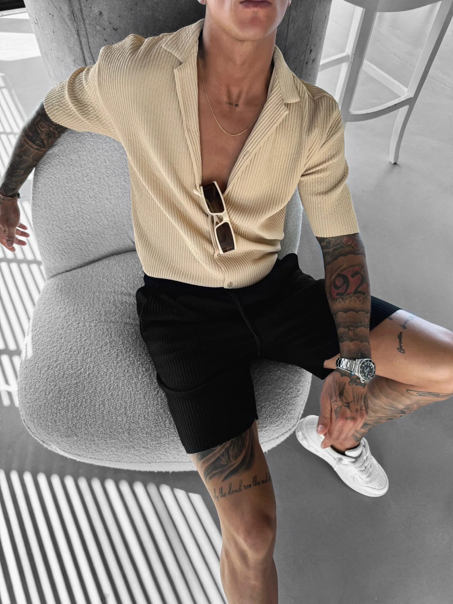 Oversize Ribbed Shirt - Almond Buff - Image 5