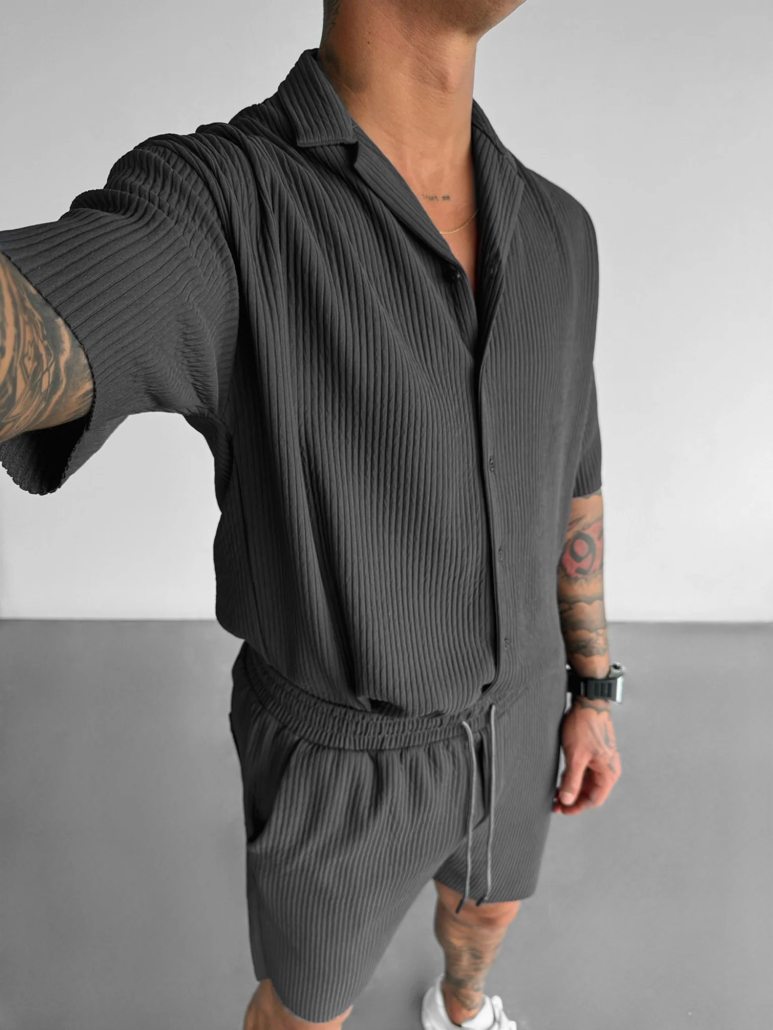 Oversize Ribbed Shirt - Anthracite - Image 2