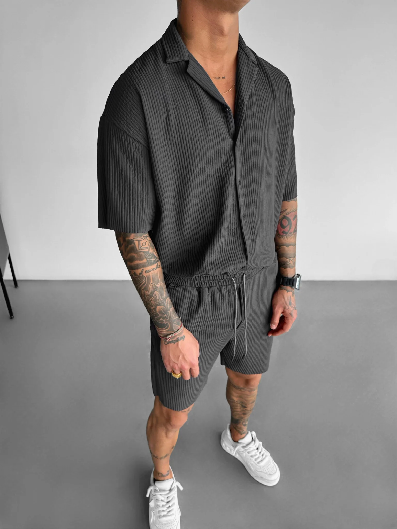 Oversize Ribbed Shirt - Anthracite - Image 3