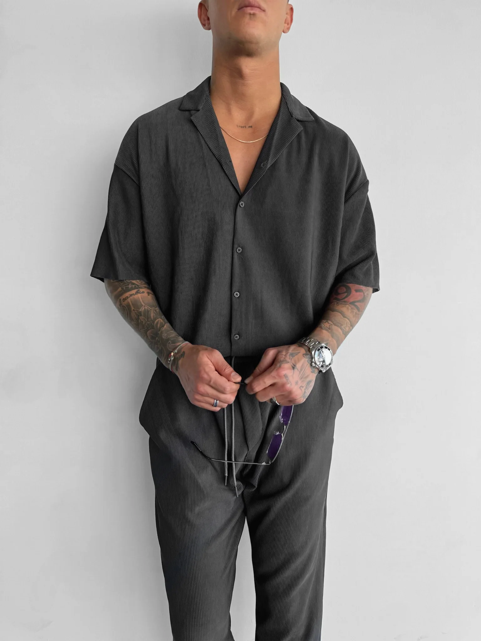 Oversize Ribbed Shirt - Anthracite - Image 3
