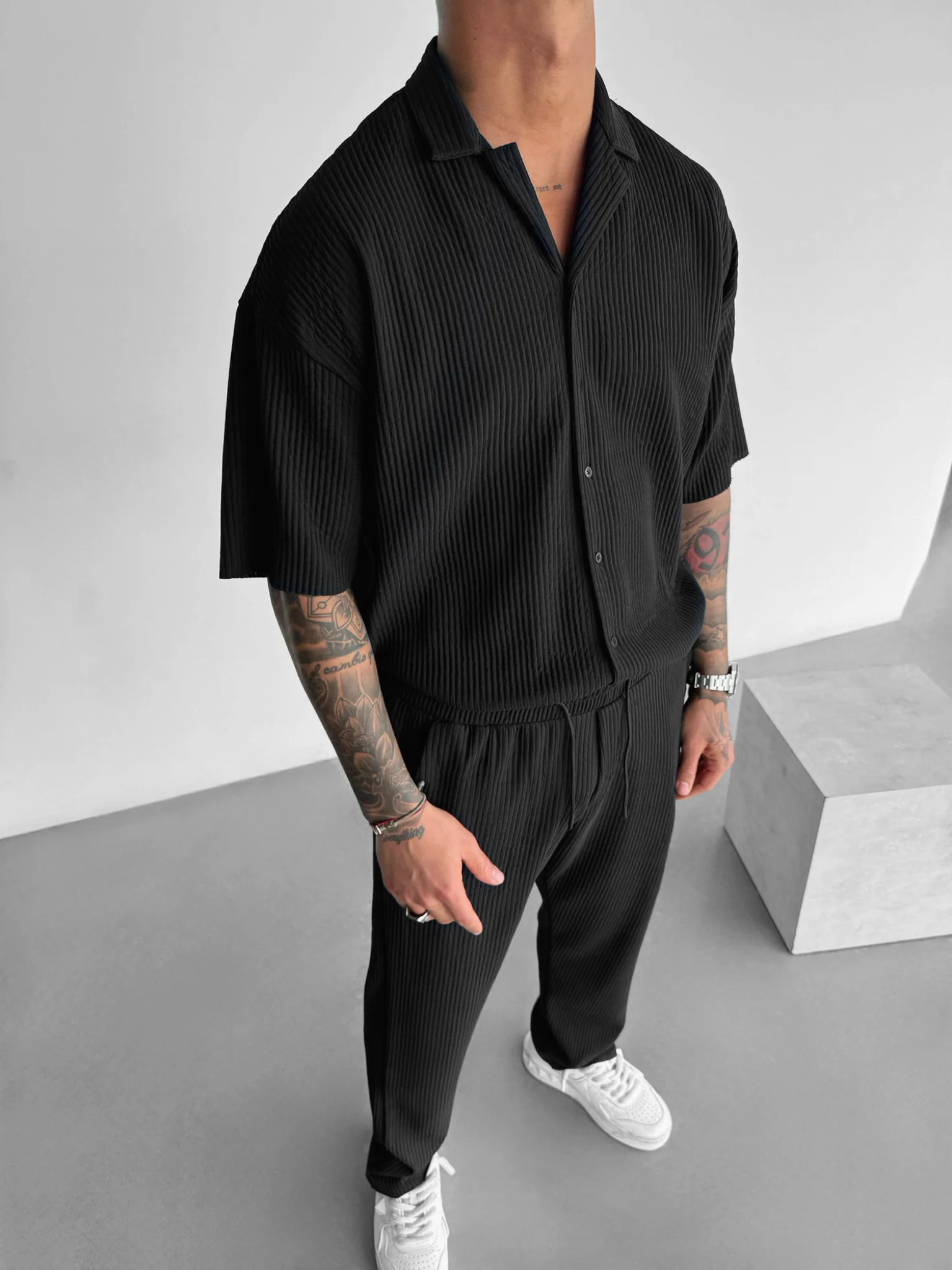 Oversize Ribbed Shirt - Black - Image 3