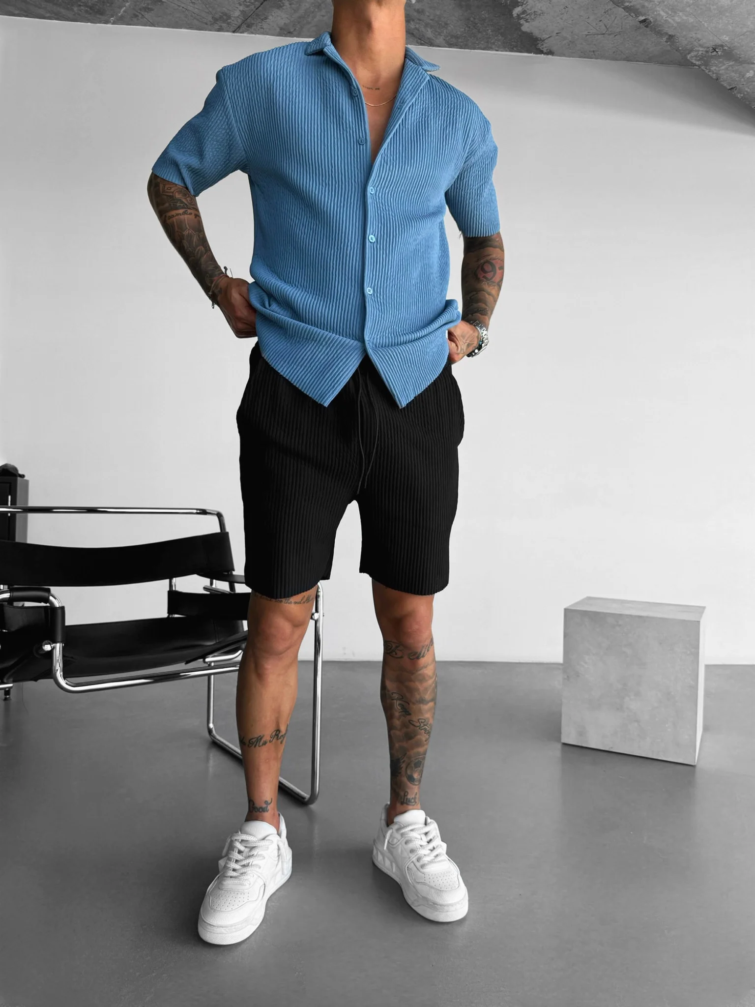 Oversize Ribbed Shirt - Coronet Blue - Image 4