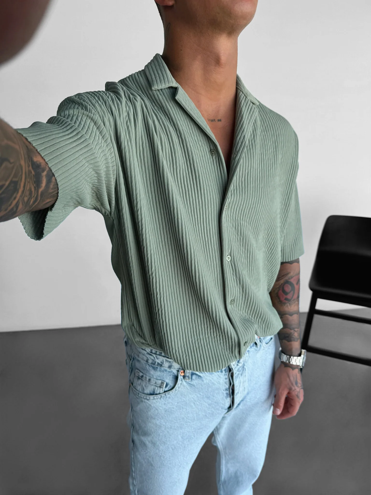 Oversize Ribbed Shirt - Green - Image 2