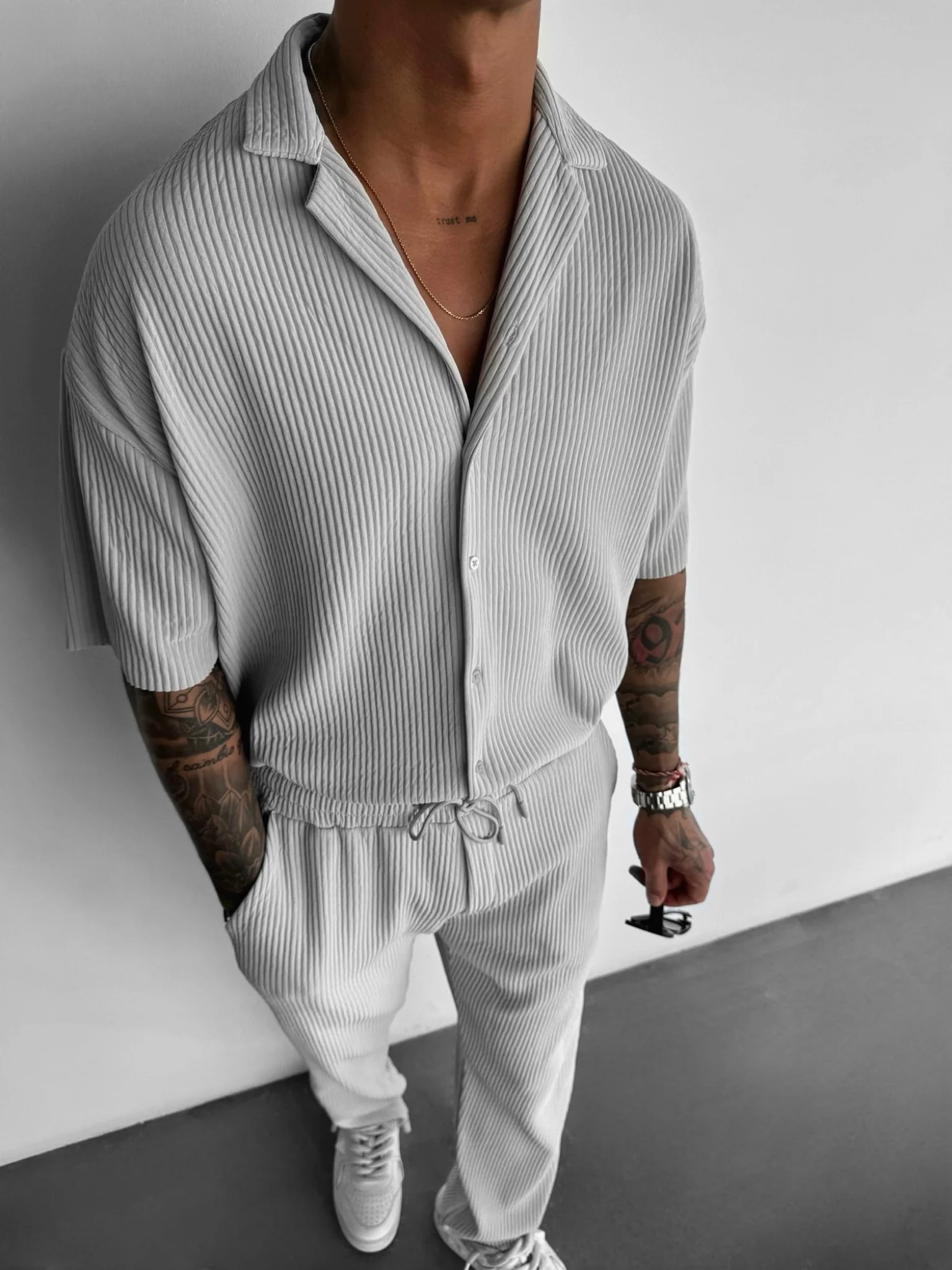 Oversize Ribbed Shirt - Grey