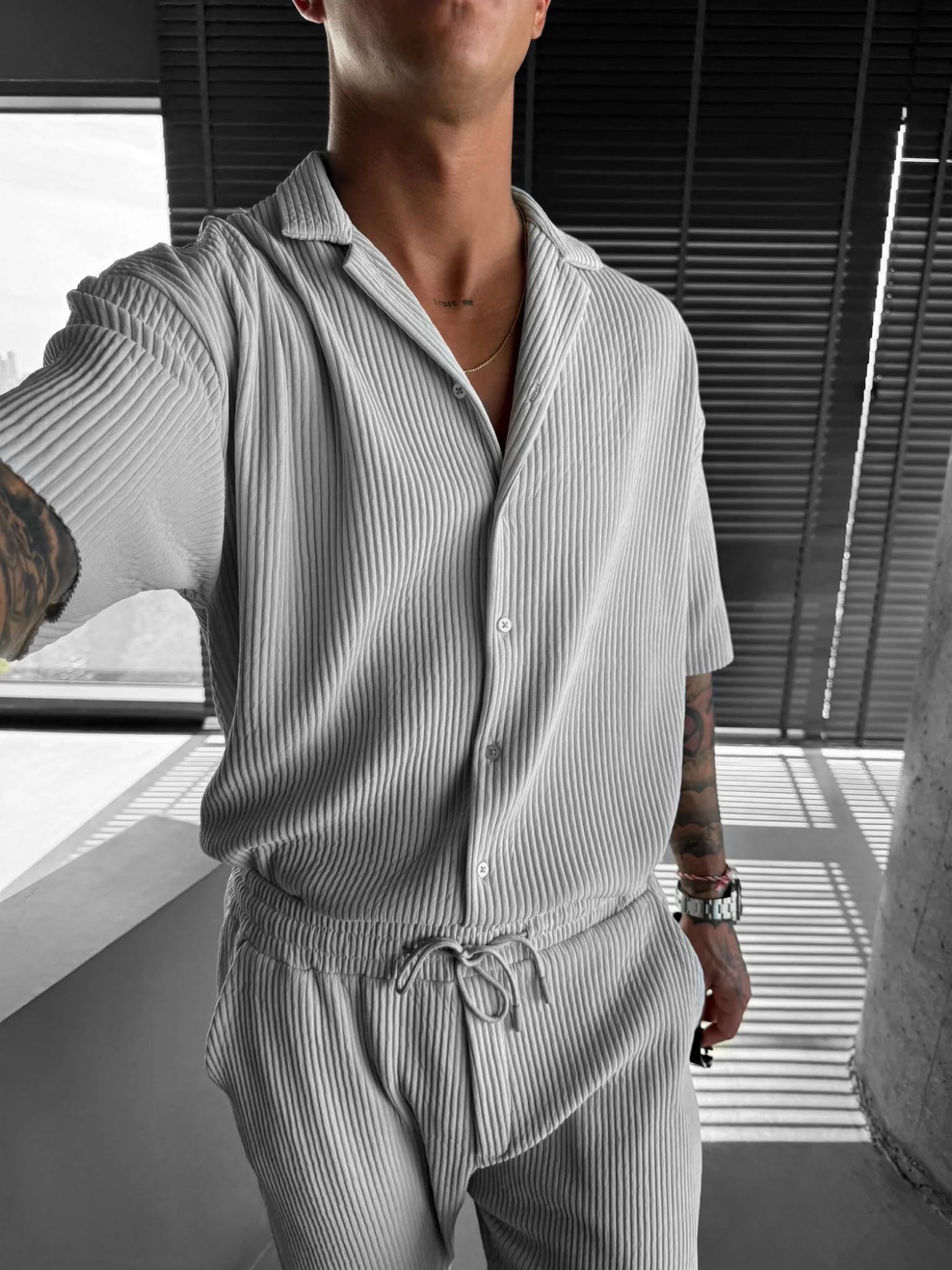 Oversize Ribbed Shirt - Grey - Image 2