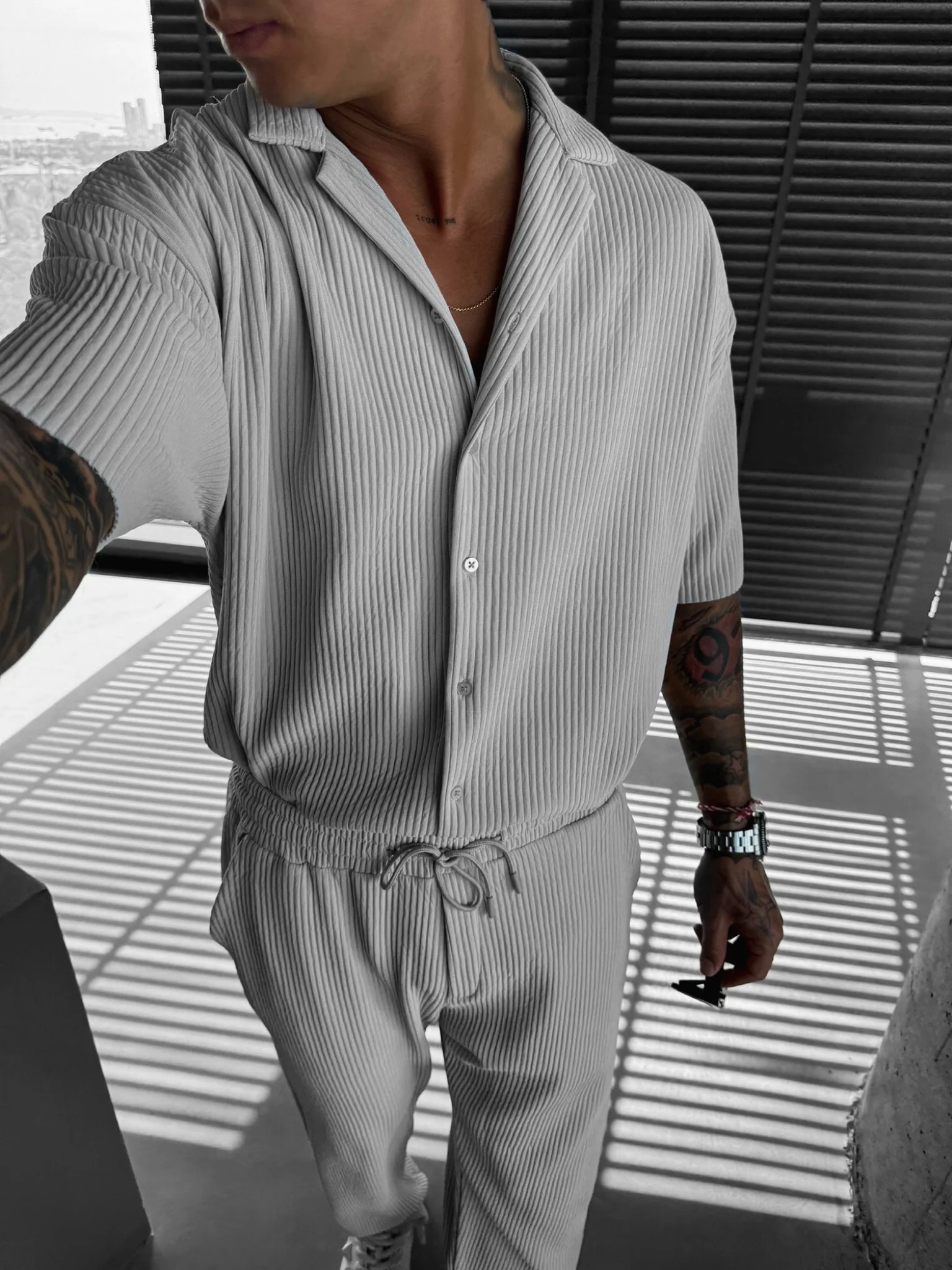 Oversize Ribbed Shirt - Grey - Image 3