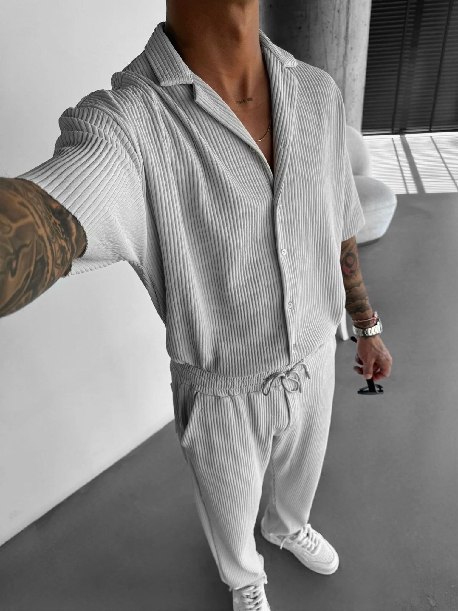 Oversize Ribbed Shirt - Grey - Image 4