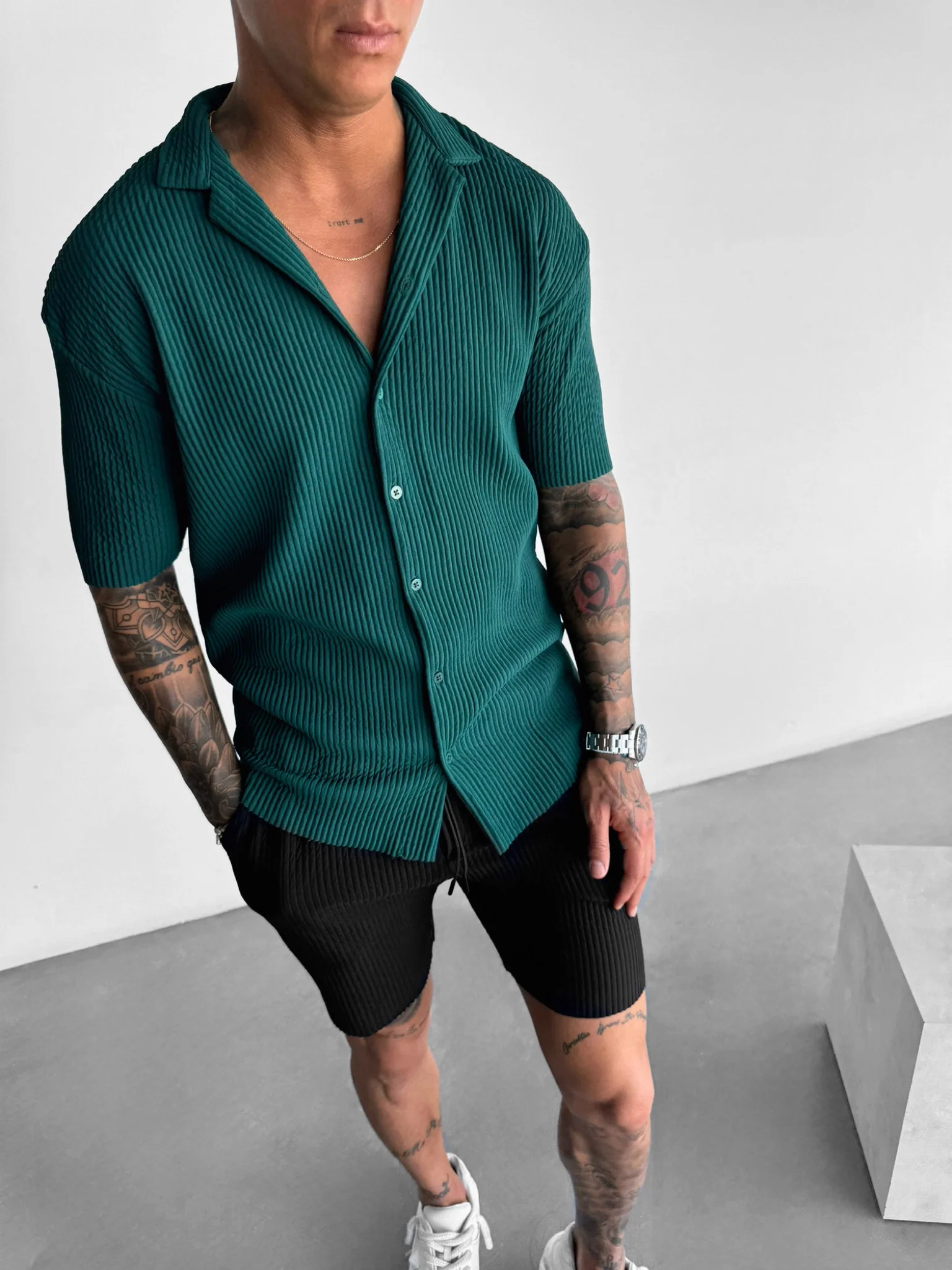 Oversize Ribbed Shirt - Rain Forest