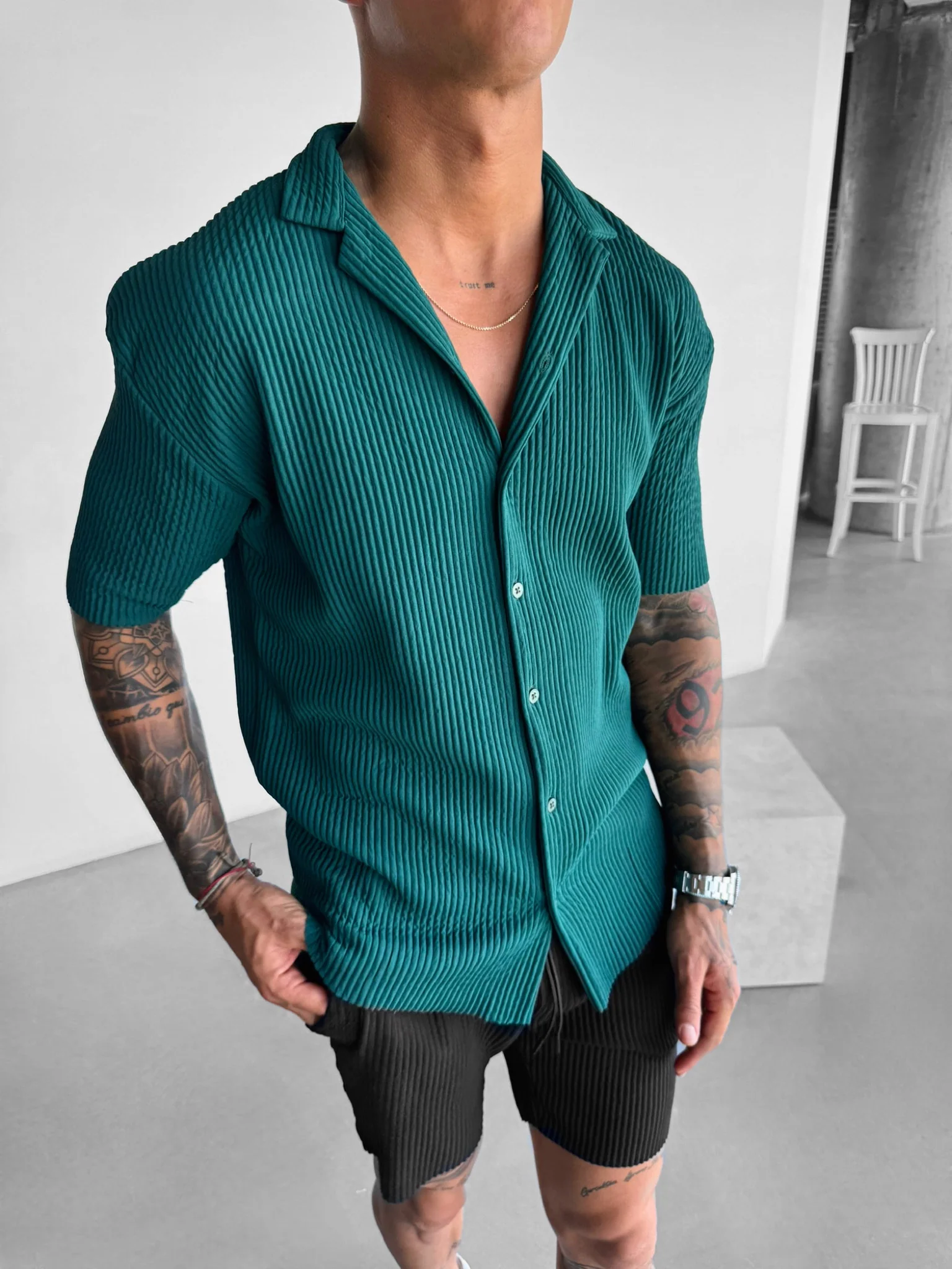 Oversize Ribbed Shirt - Rain Forest - Image 4
