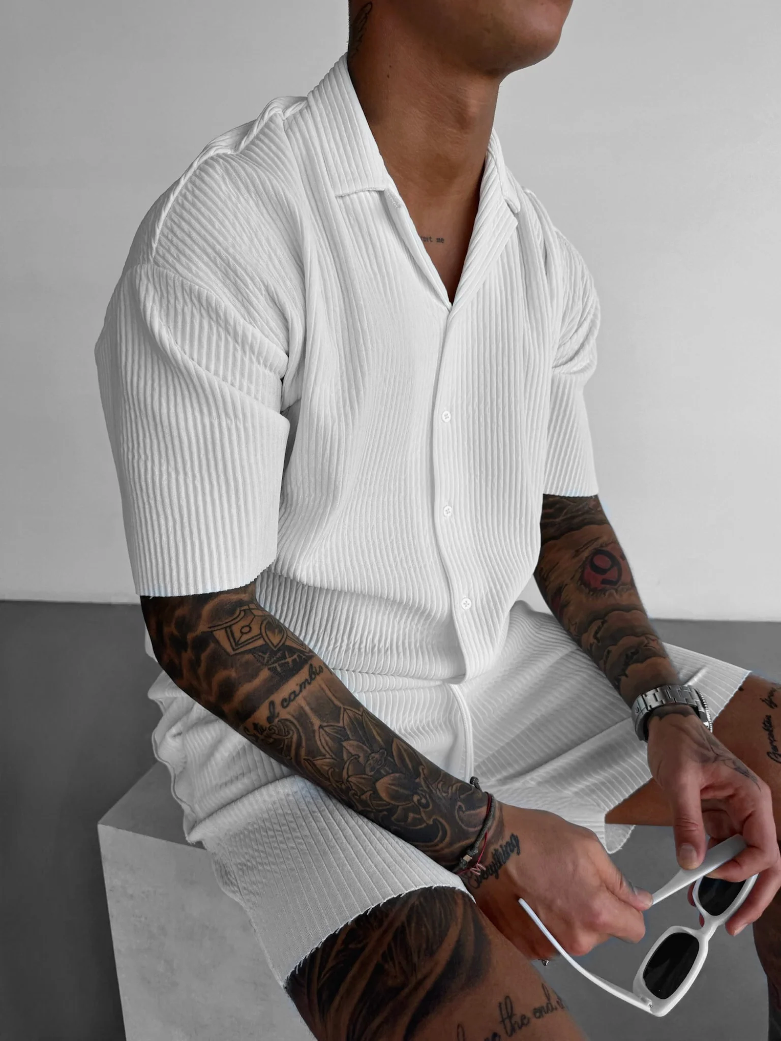 Oversize Ribbed Shirt - White - Image 2