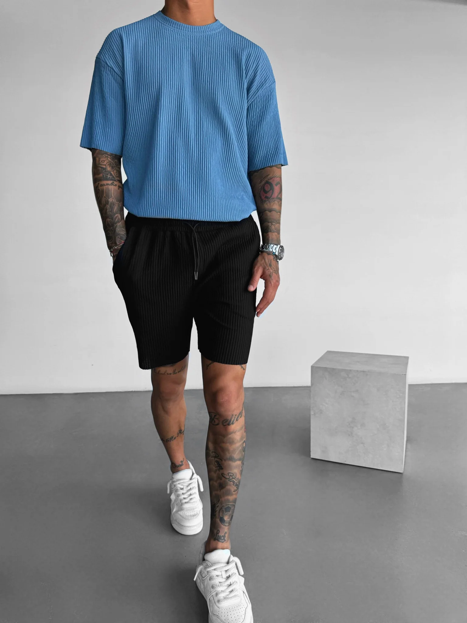 Oversize Ribbed T-Shirt - Coronet Blue - Image 2