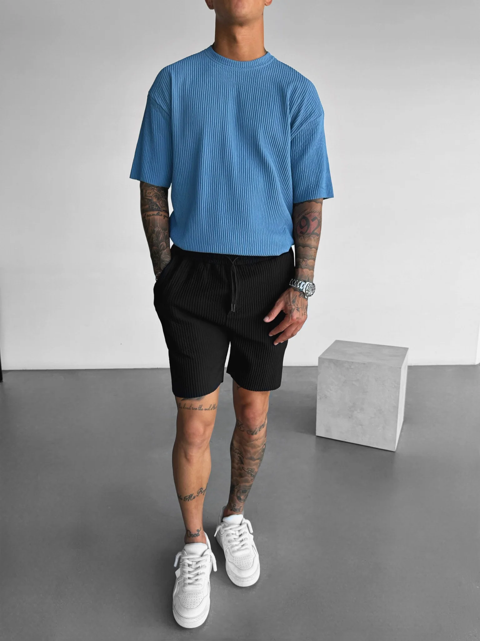 Oversize Ribbed T-Shirt - Coronet Blue - Image 3