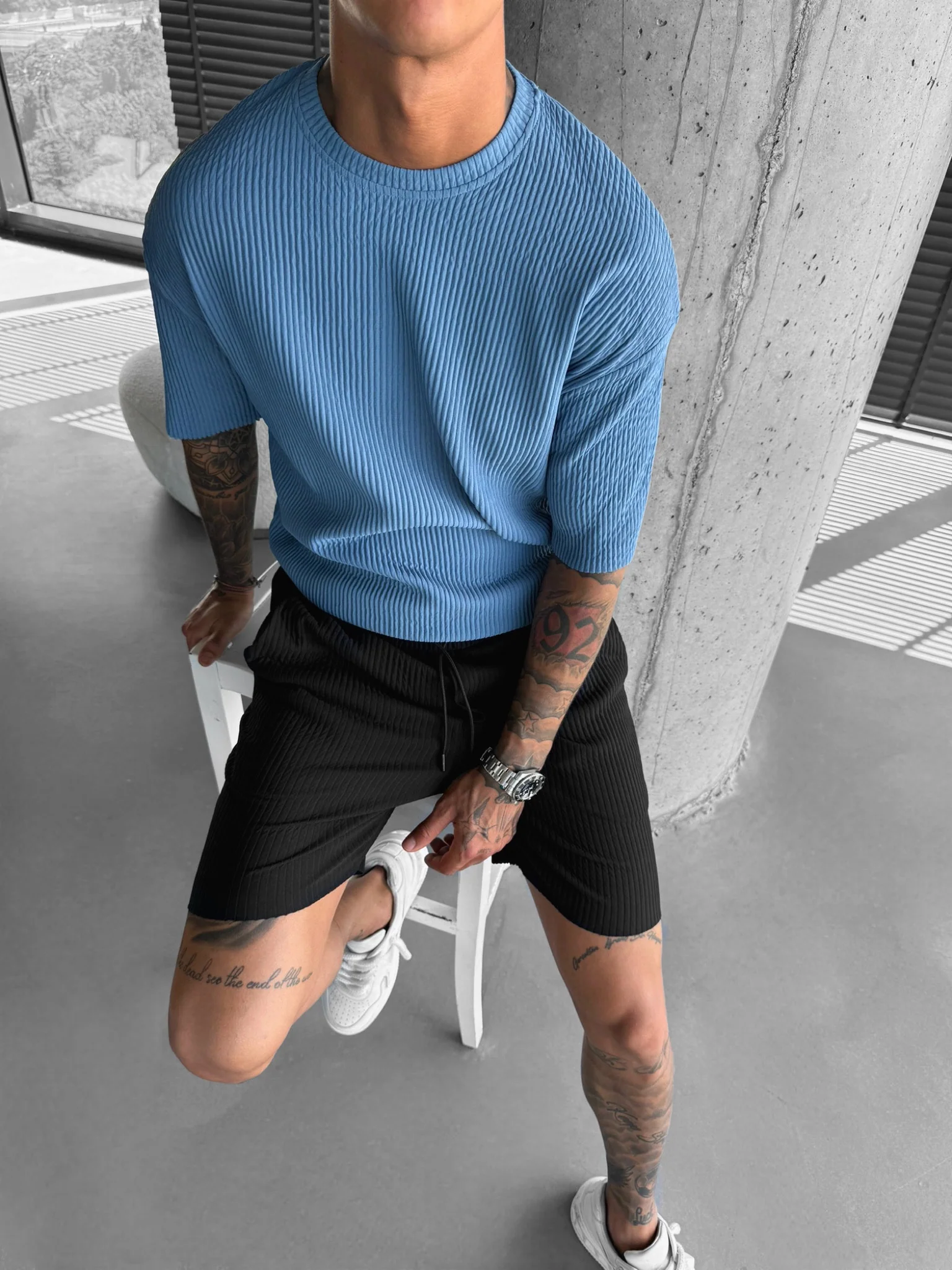 Oversize Ribbed T-Shirt - Coronet Blue - Image 5