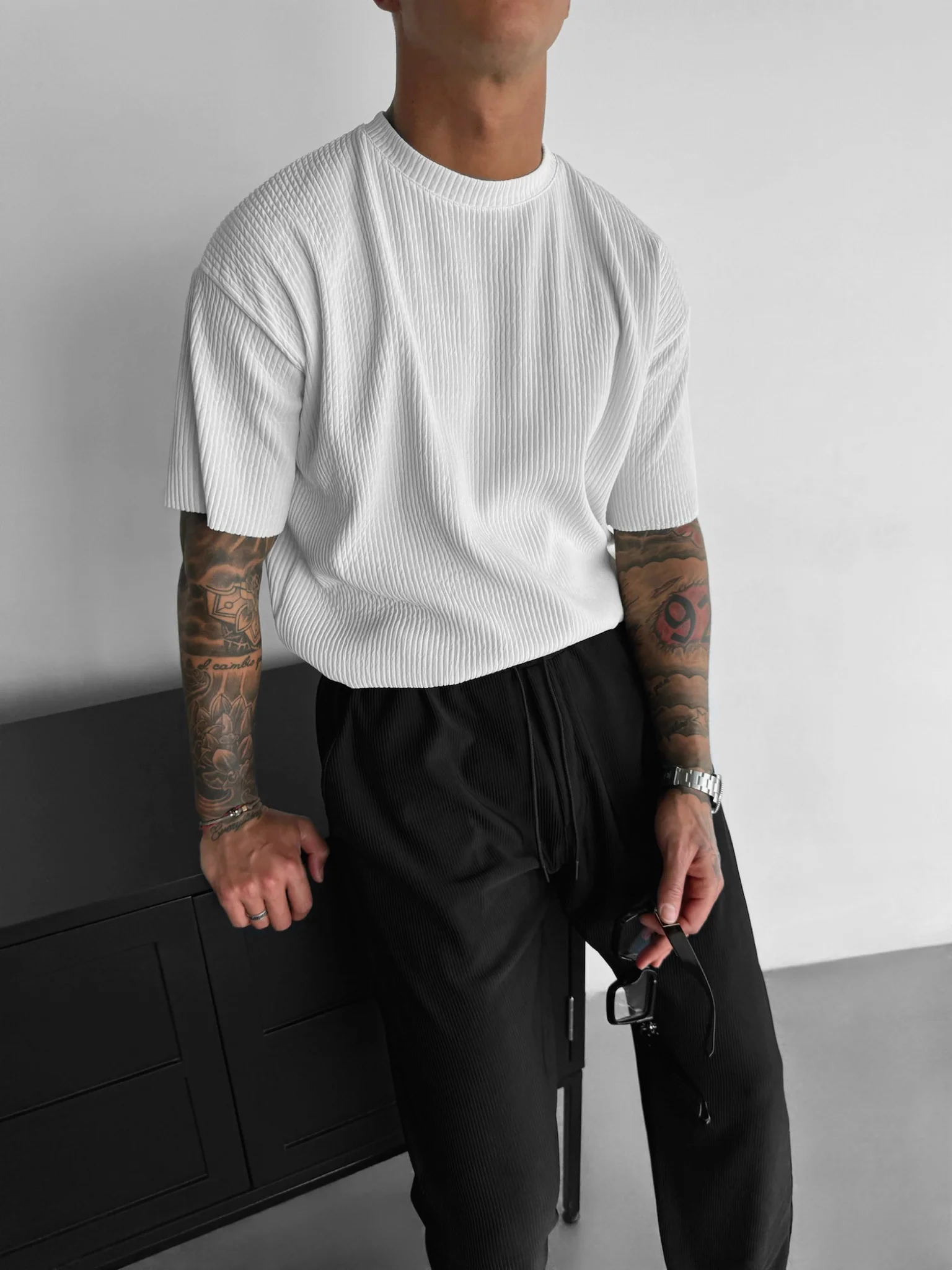 Oversize Ribbed T-Shirt - White - Image 6
