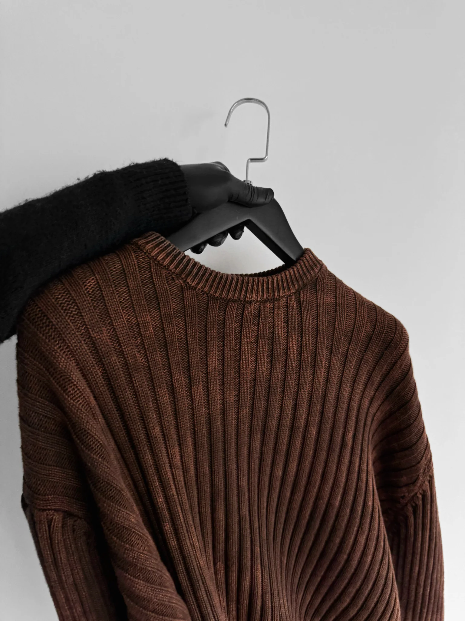 Oversize Ribbed Washed Sweater - Brown - Image 3