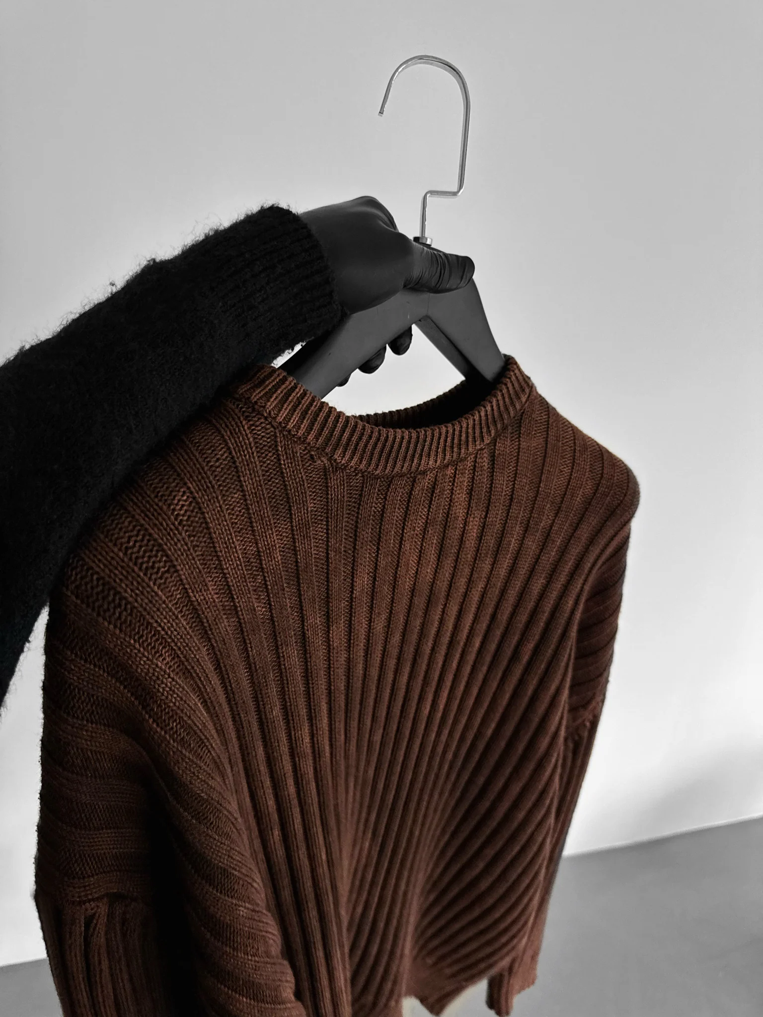 Oversize Ribbed Washed Sweater - Brown - Image 4