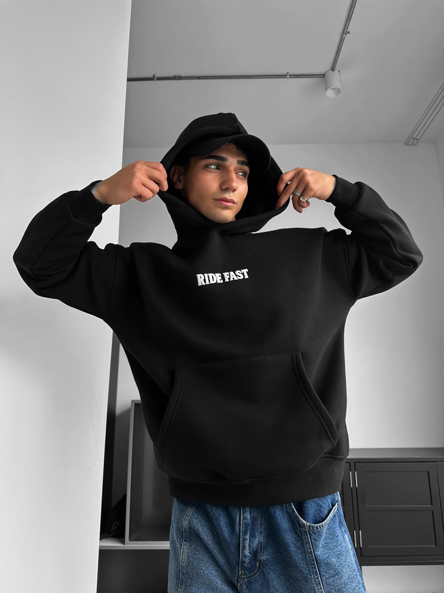 Oversize Ride Fast Hoodie - Black - Image 3