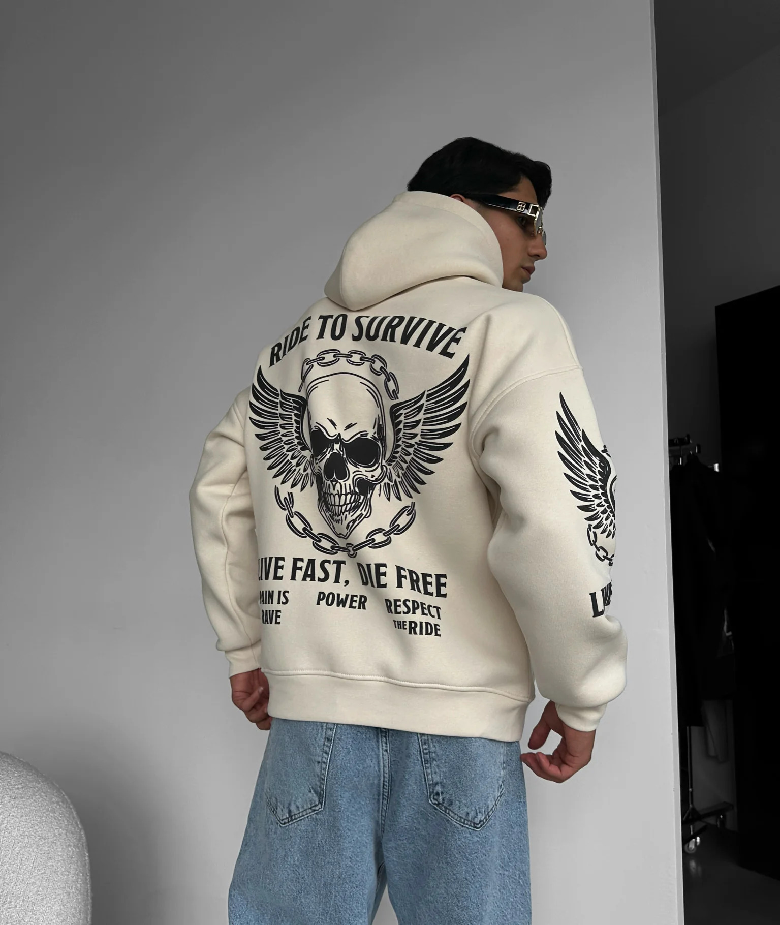 Oversize Ride to Survive Hoodie - Beige - Image 2