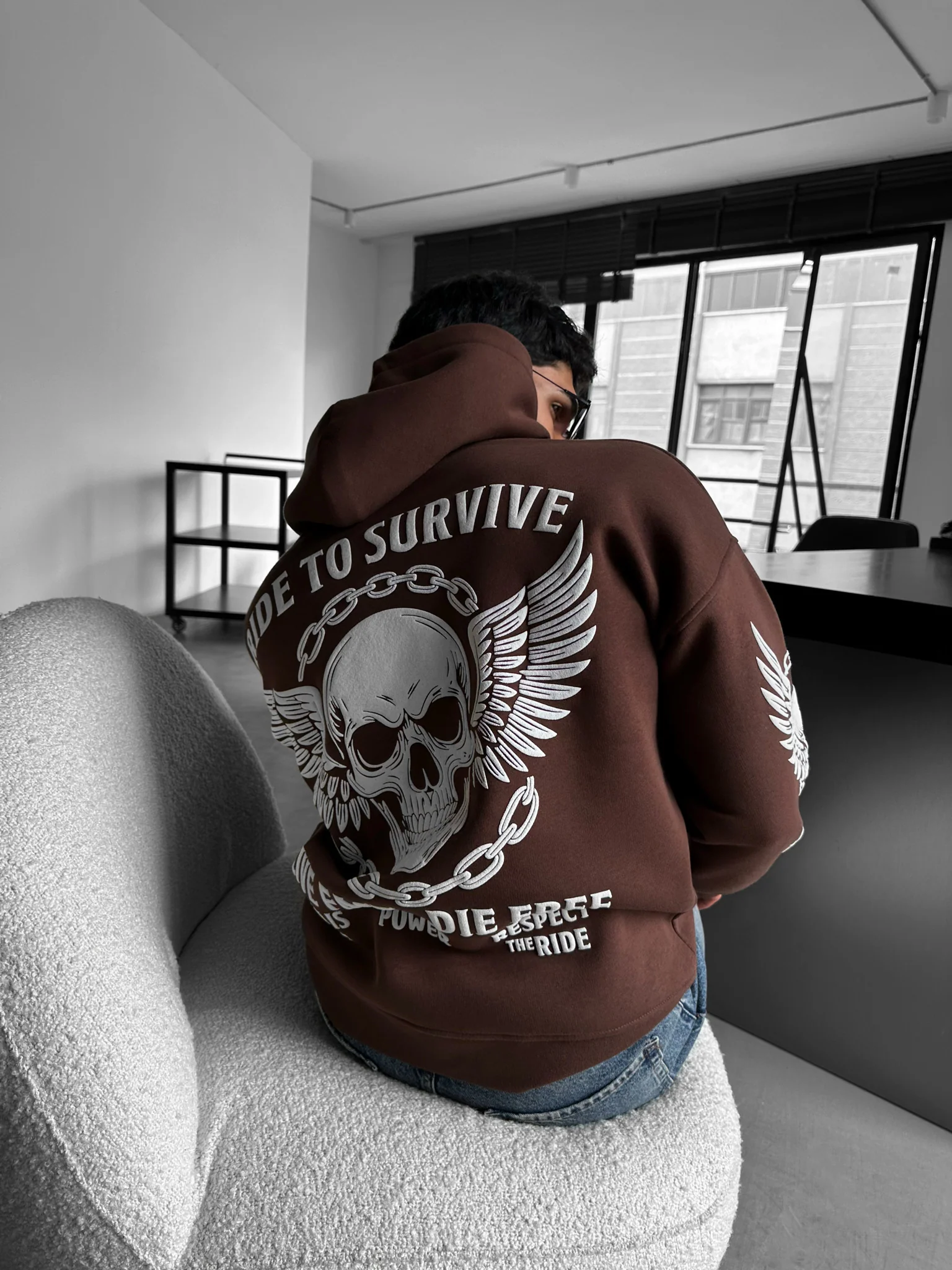 Oversize Ride to Survive Hoodie - Brown - Image 2