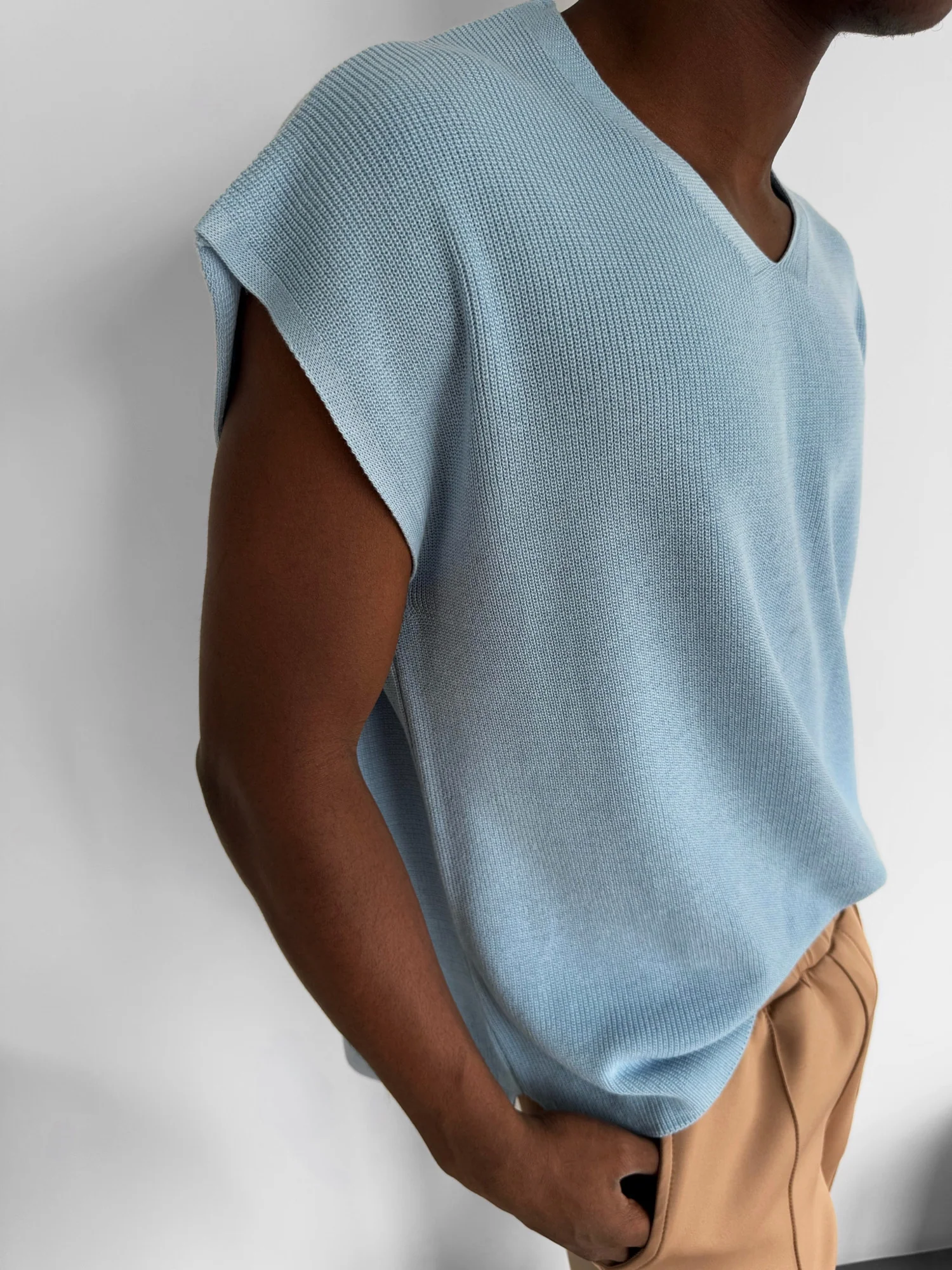 Oversize rolled Edge Knit Tanktop - Babyblue - Image 2