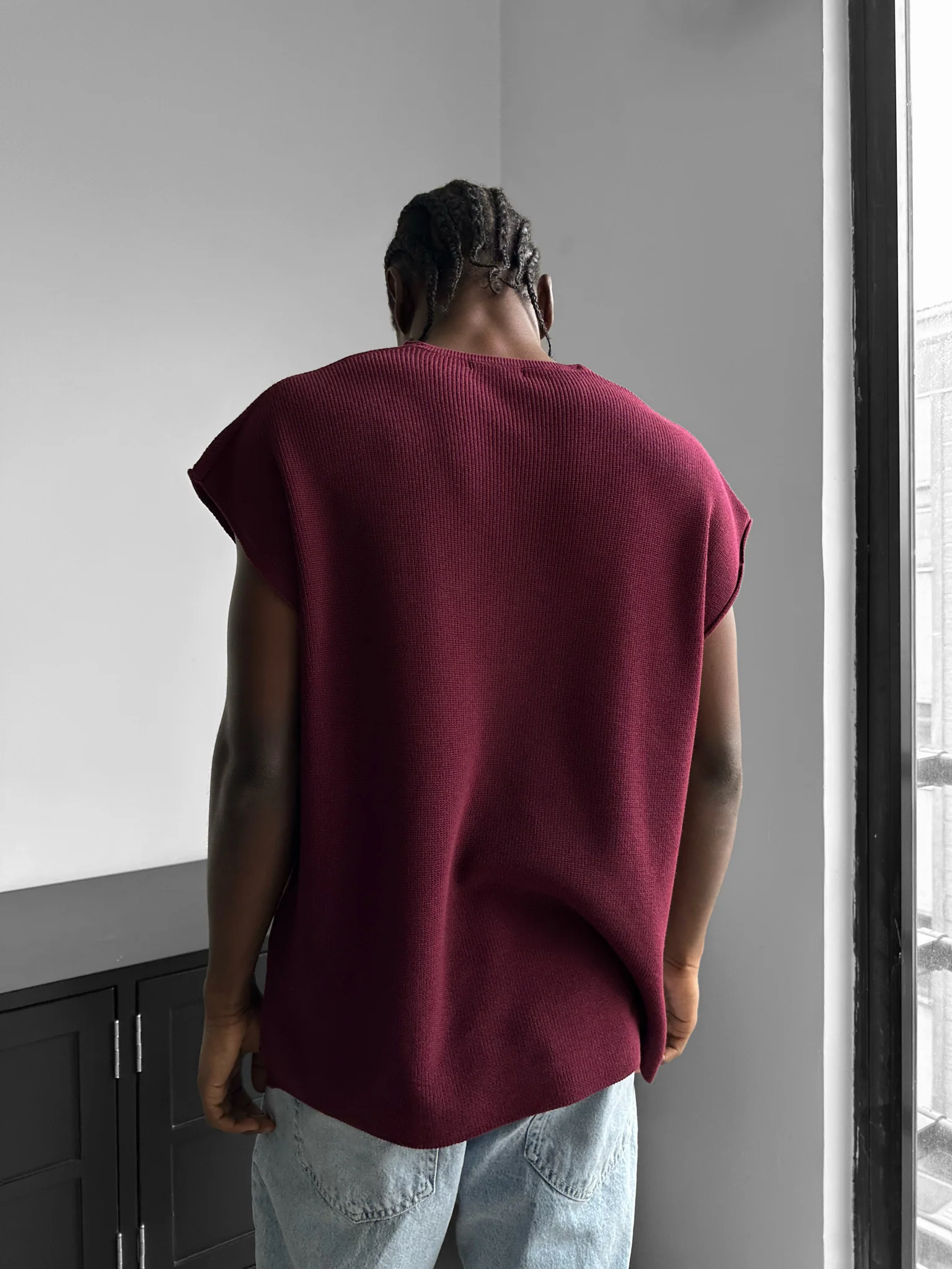 Oversize rolled Edge Knit Tanktop - Plum - Image 2