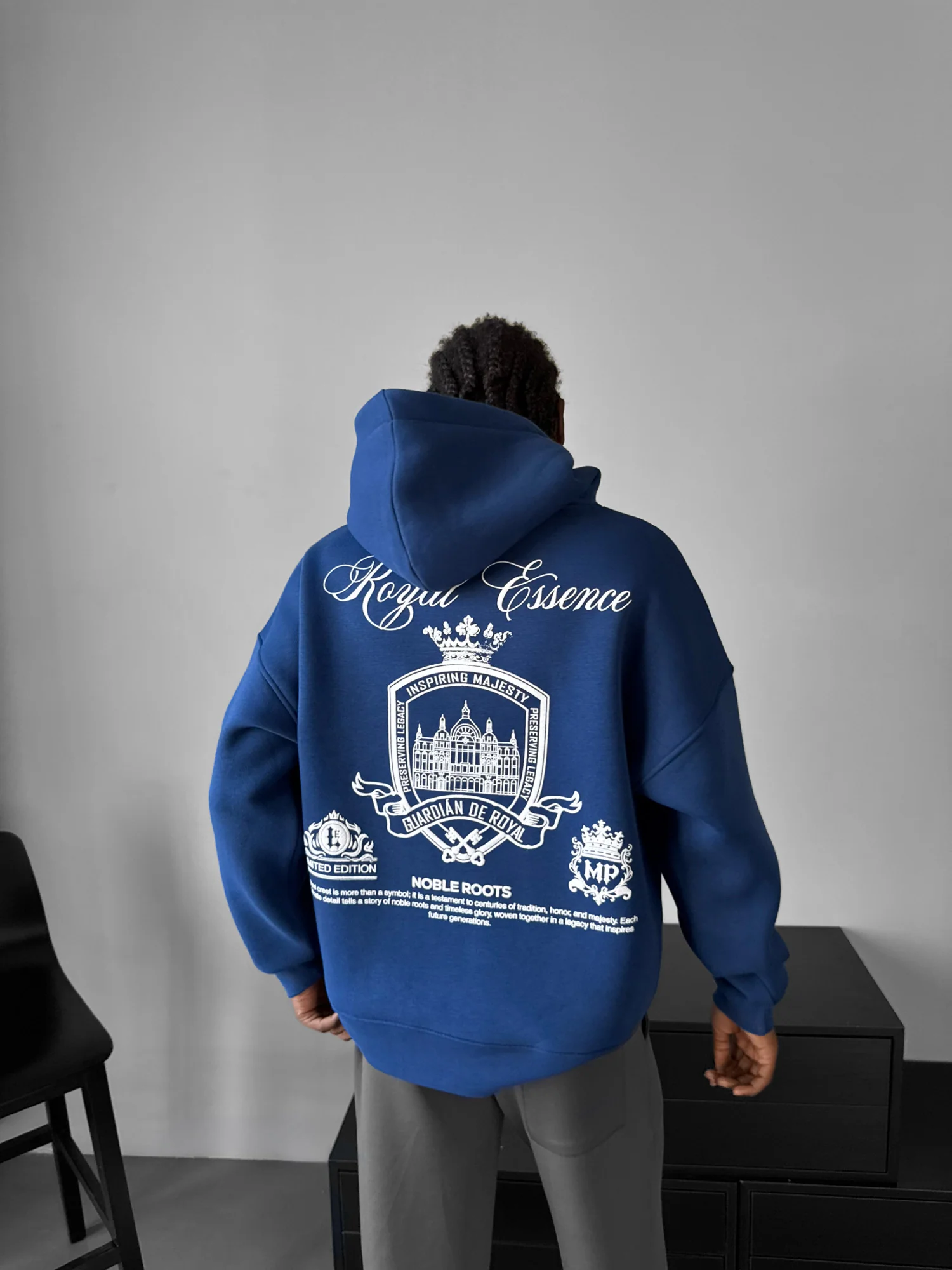 Oversize 'Royal Essence' Hoodie - Navy Peony - Image 4