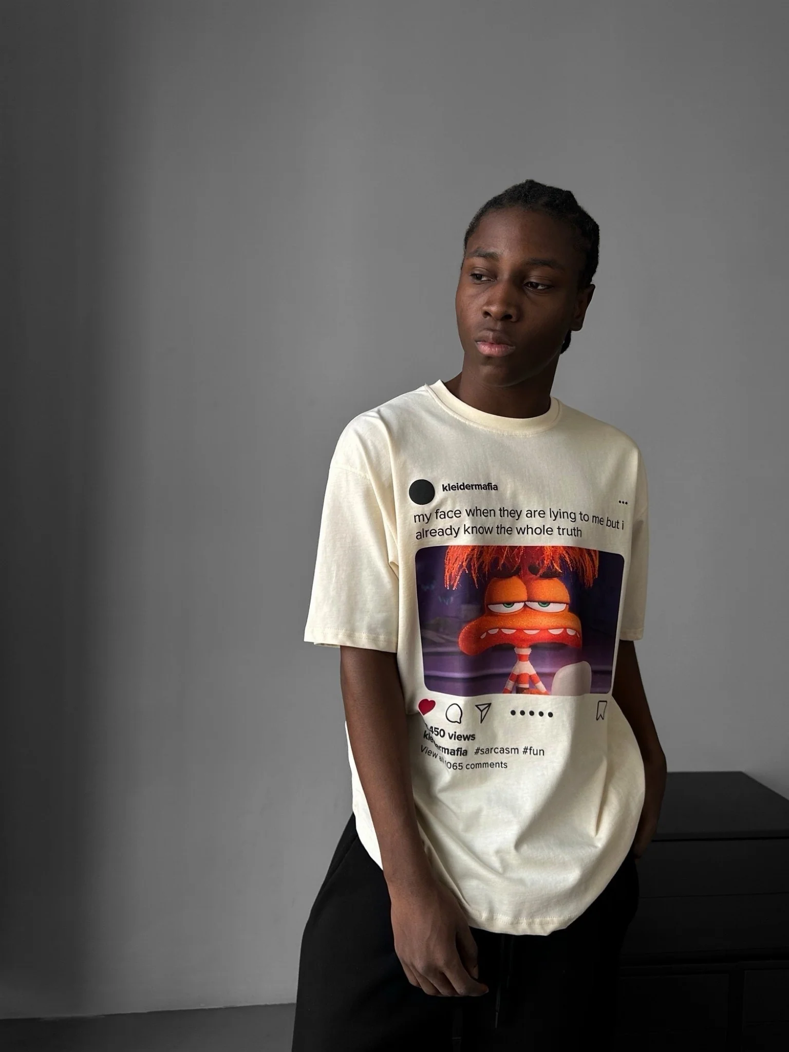 Oversize Sarcasm Post T-Shirt - Antique White - Image 3