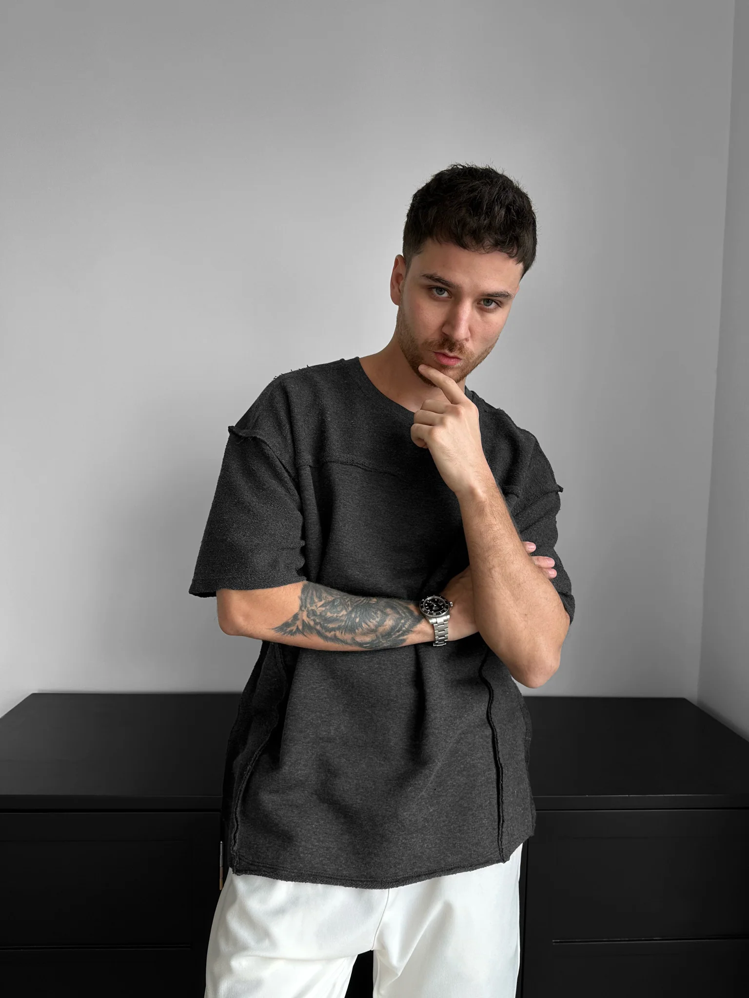 Oversize Seam Detail T-shirt - Anthracite - Image 2