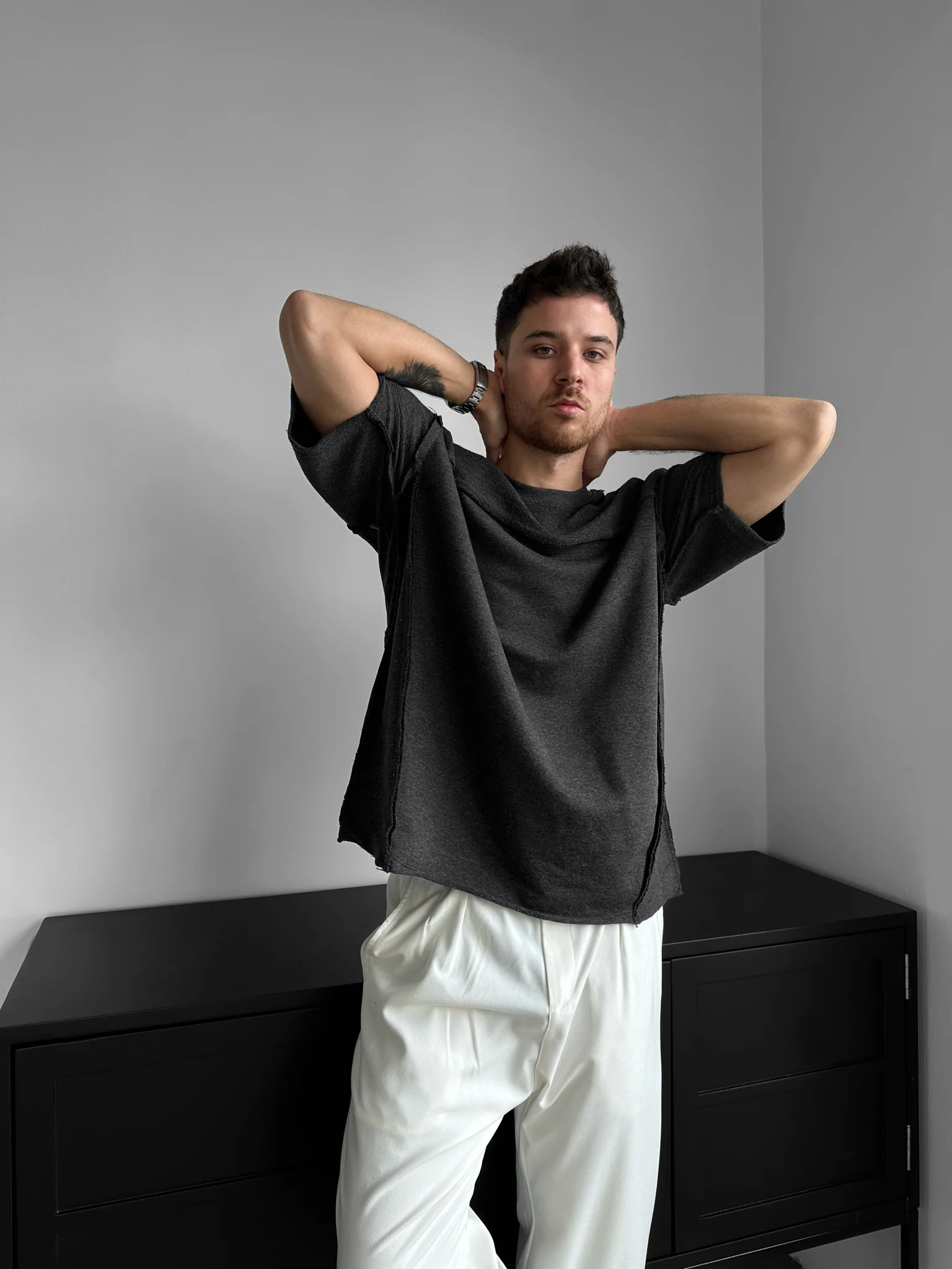Oversize Seam Detail T-shirt - Anthracite - Image 4