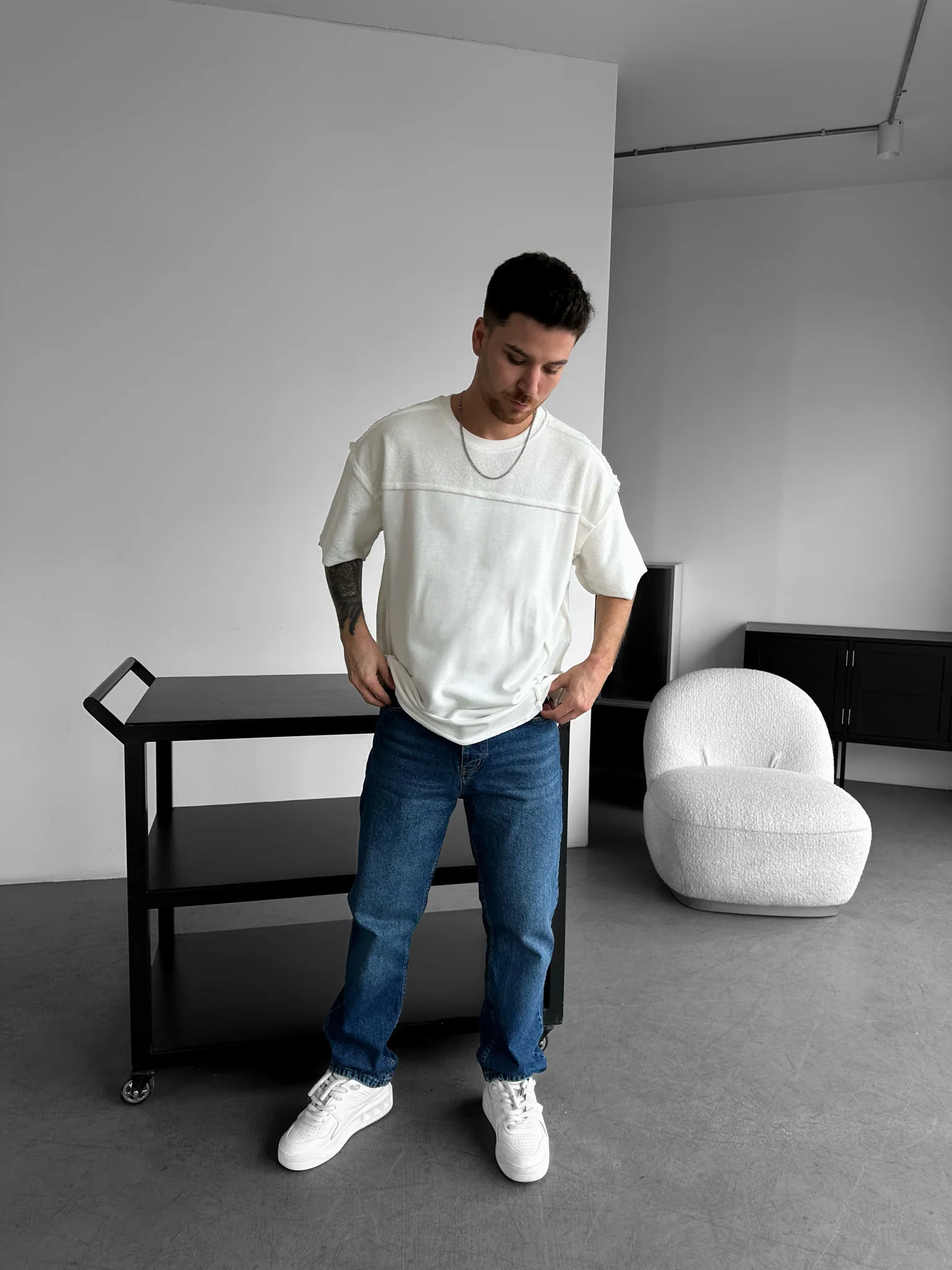 Oversize Seam Detail T-shirt - White - Image 3
