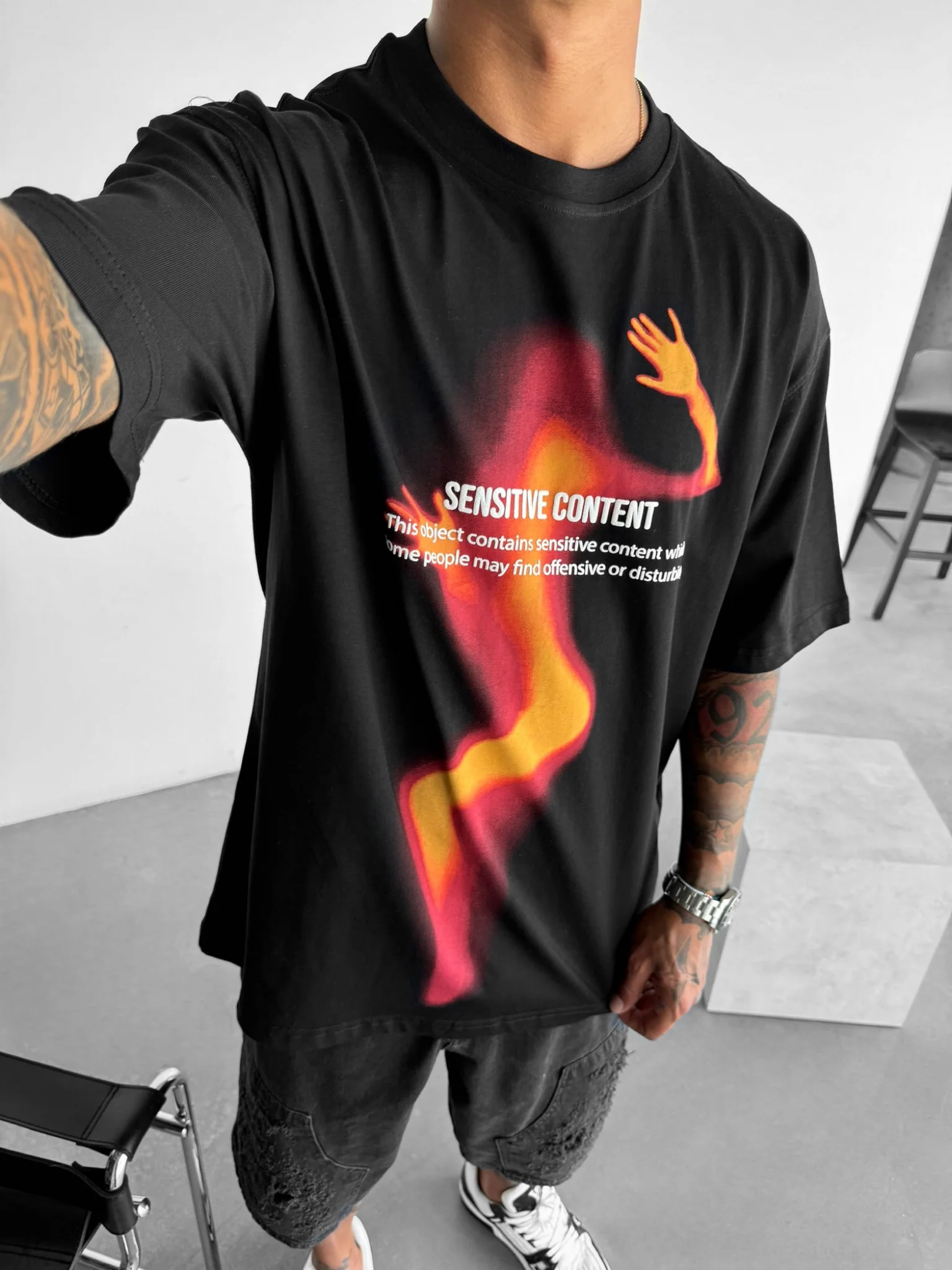 Oversize Sensitive Content T-Shirt - Black - Image 3