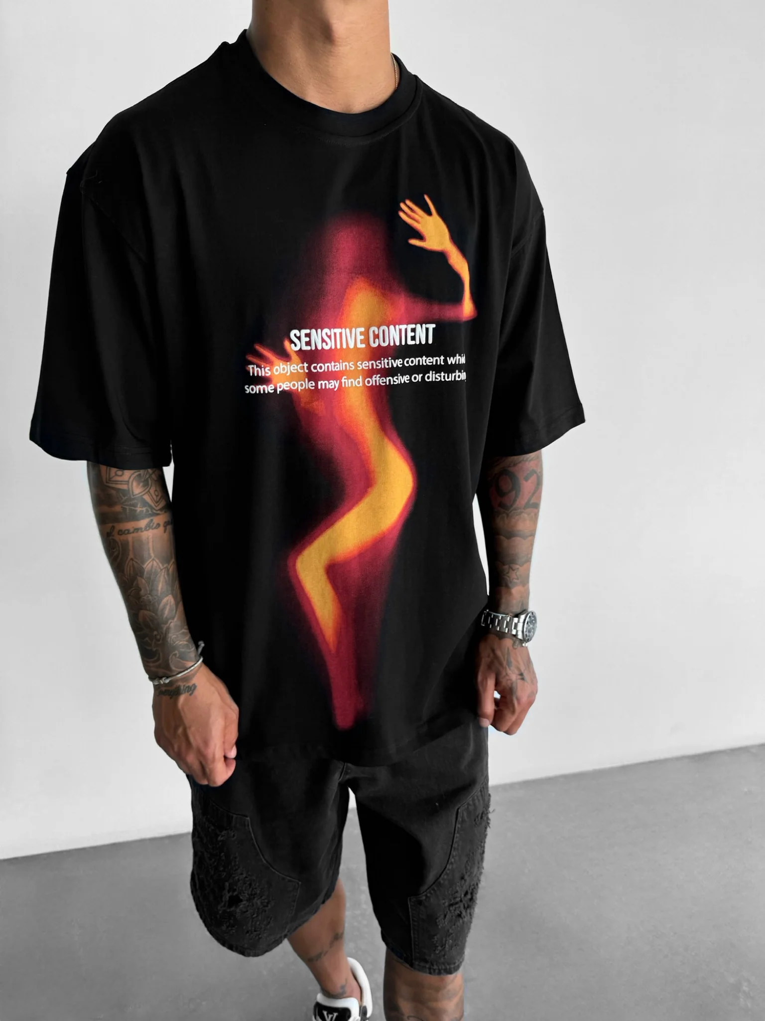 Oversize Sensitive Content T-Shirt - Black - Image 4