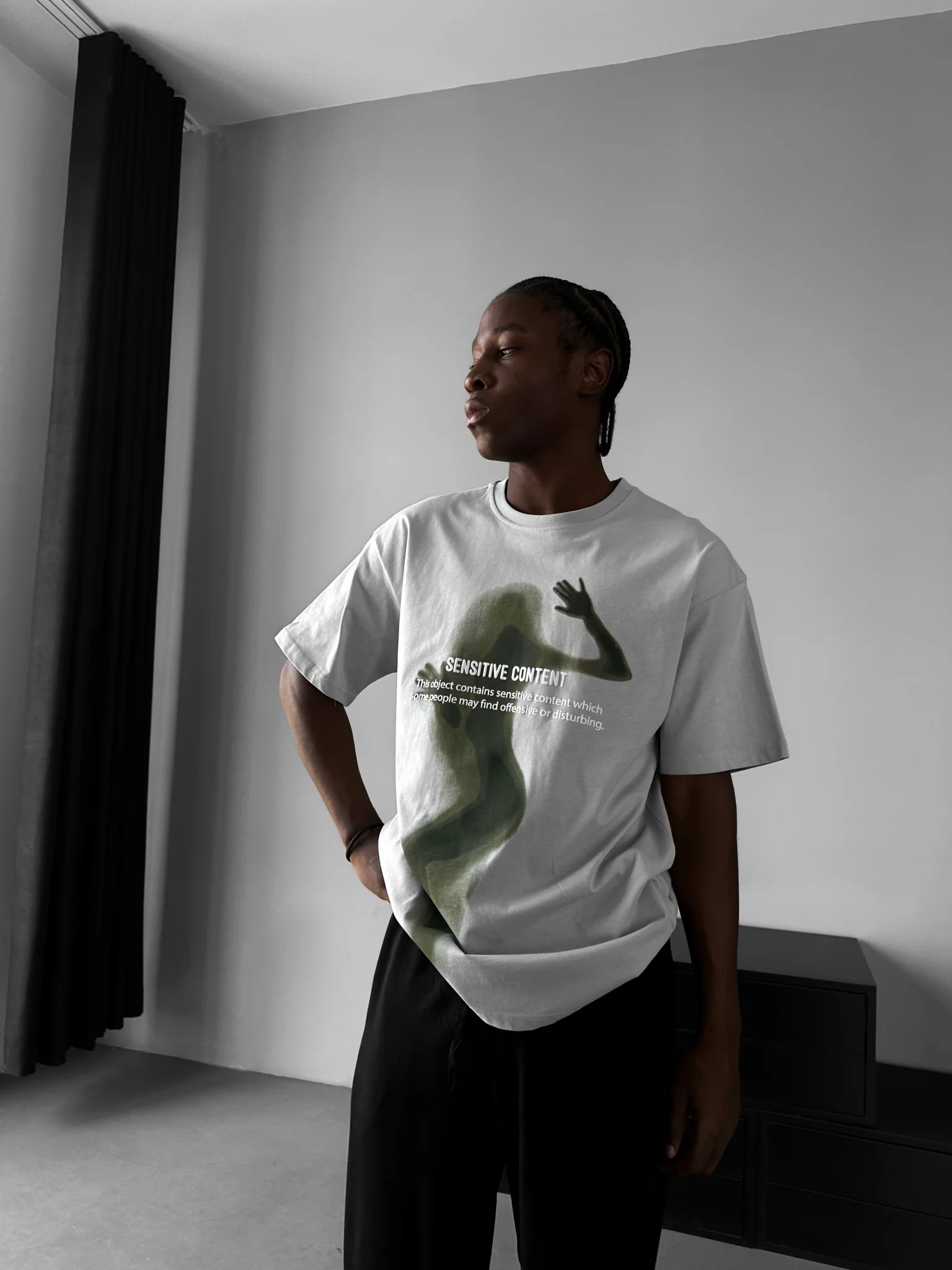 Oversize Sensitive Content T-Shirt - Grey - Image 3