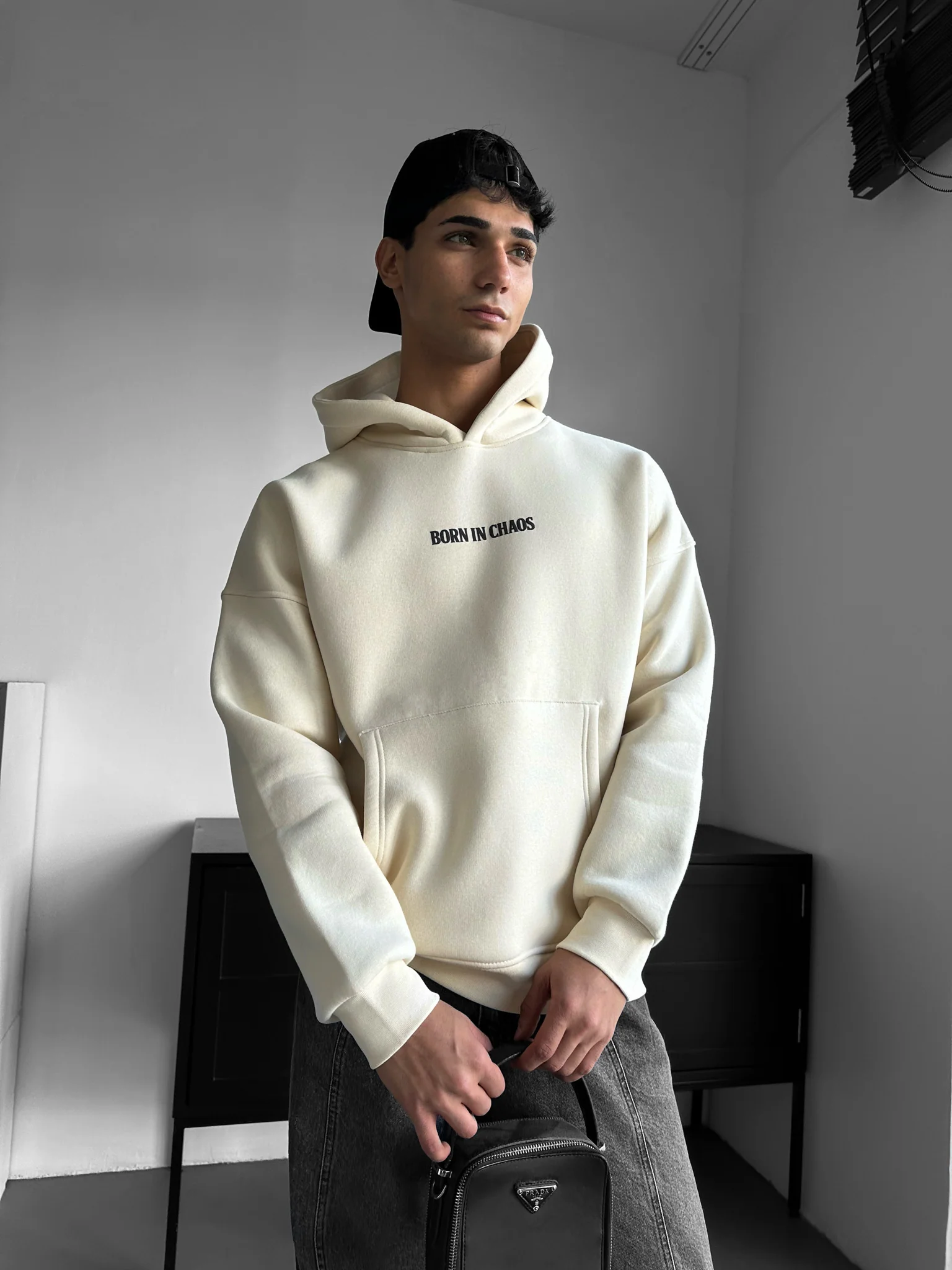 Oversize Skeleton Born in Chaos Hoodie - Antique White - Image 4