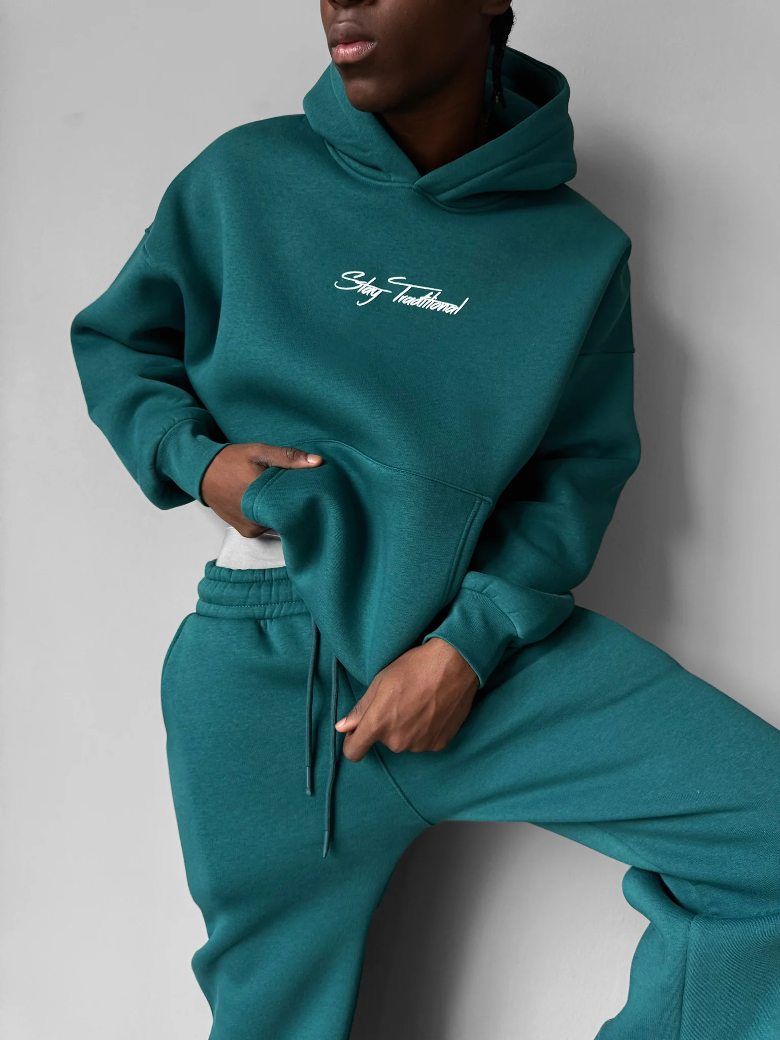 Oversize 'Stay Traditional' Hoodie - Sea Moss - Image 2