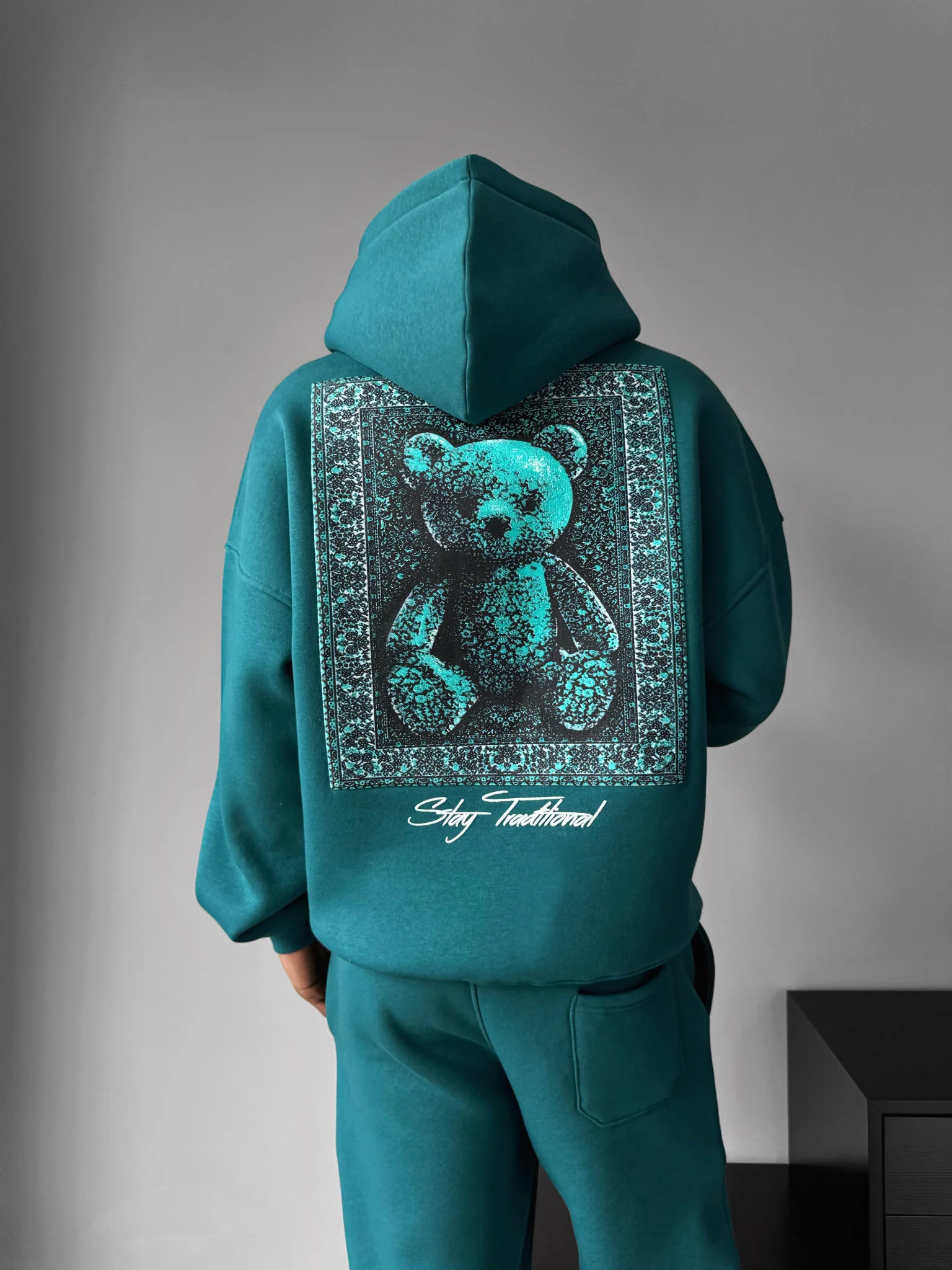 Oversize 'Stay Traditional' Hoodie - Sea Moss - Image 4