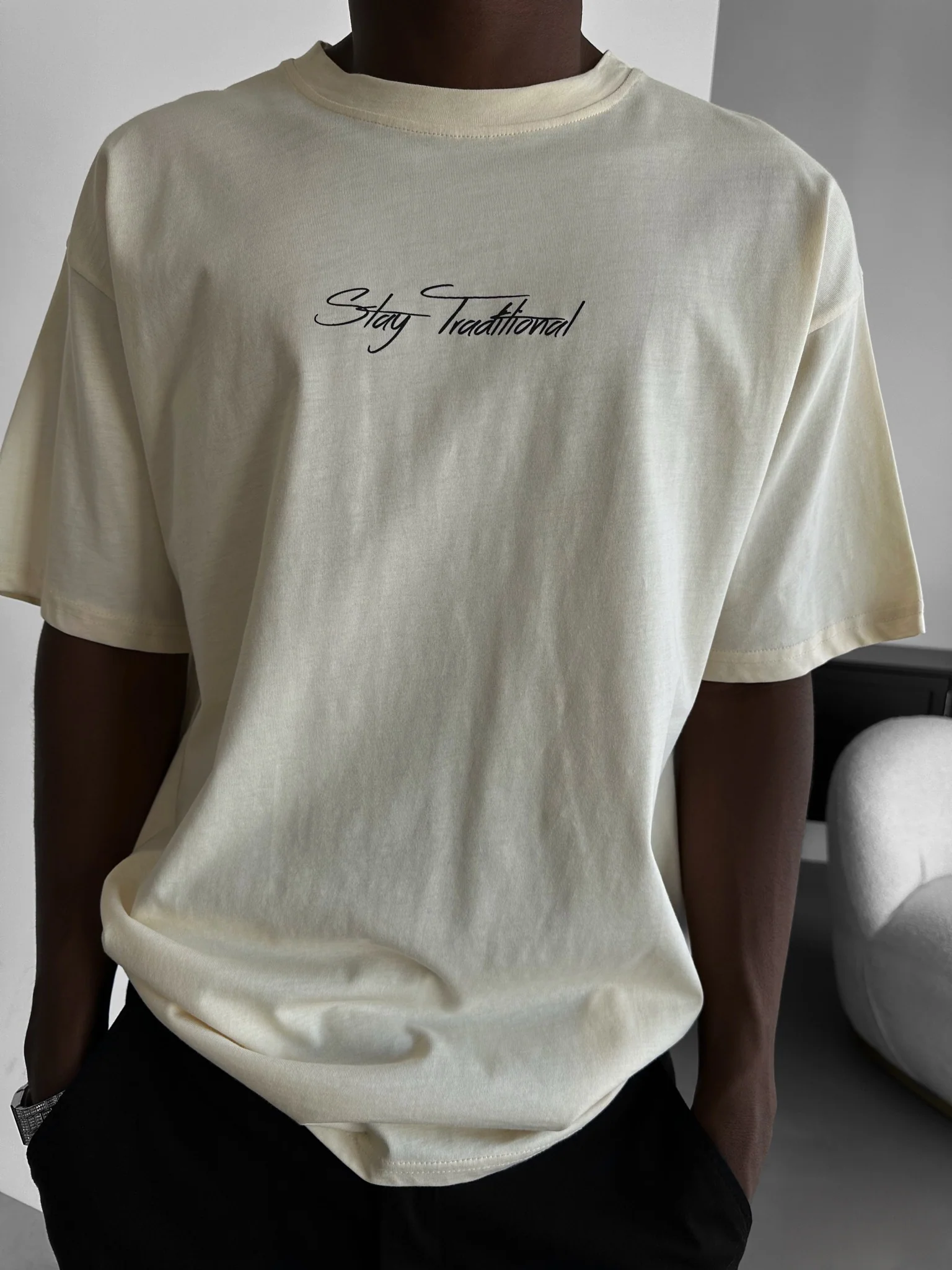 Oversize 'Stay Traditional' T-Shirt - Antique White - Image 4